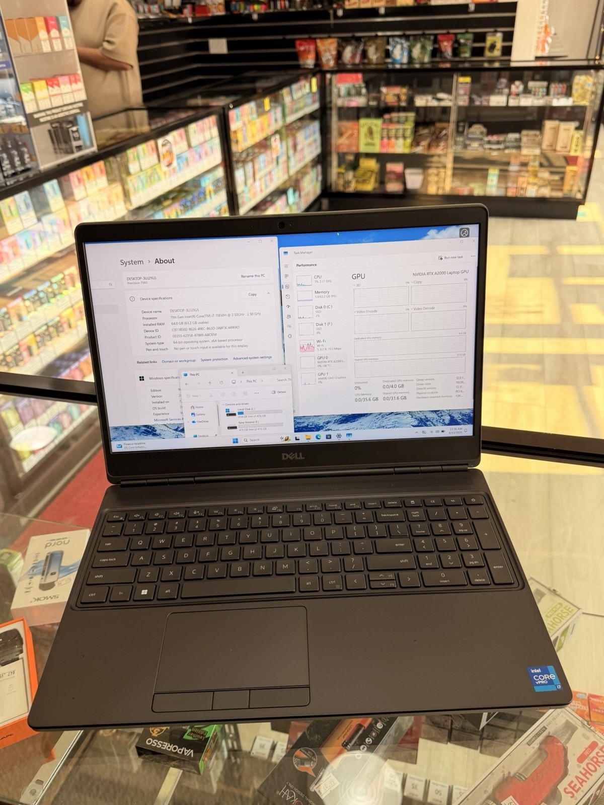 Dell Precision 7560 15.6” i7-11850H@ 2.5Ghz 64GB RAM 1TB SSD RTX A2000 Good