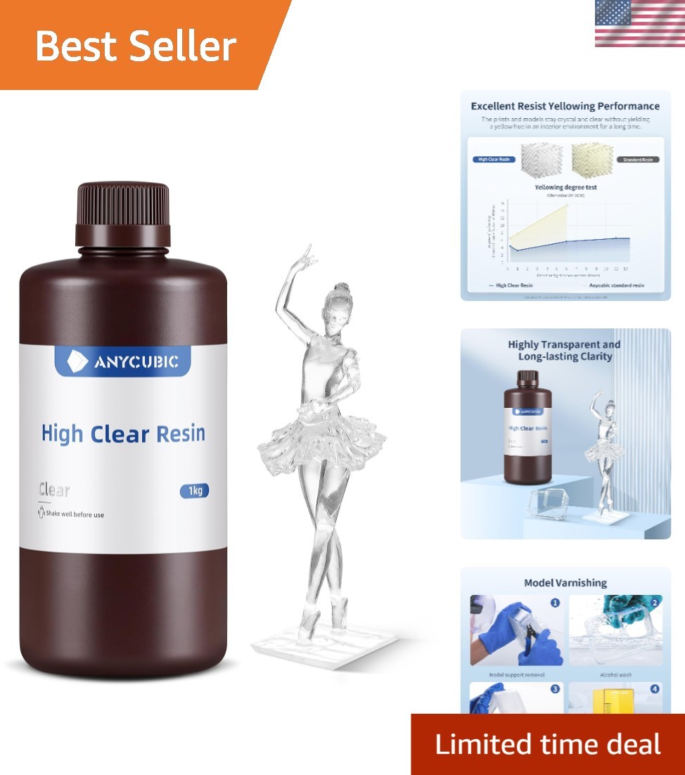 Crystal Clear 3D Printing Resin, 1kg - Tough, Yellowing Resistant & Compatible