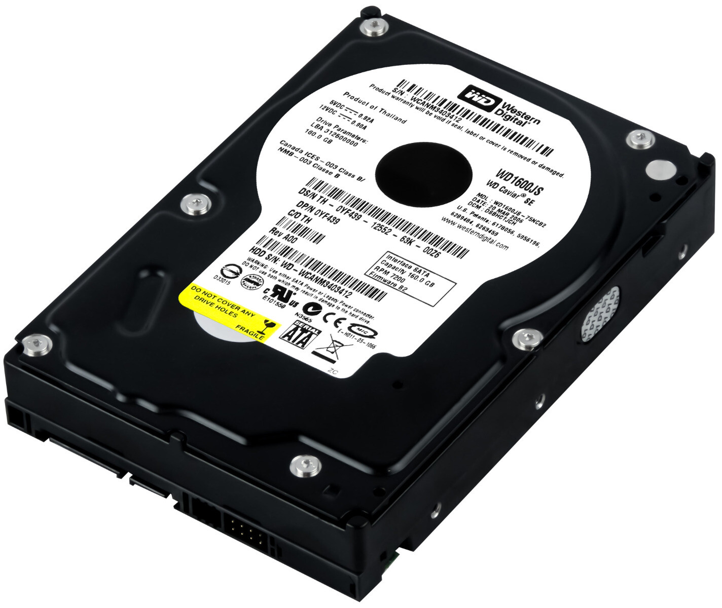 HARD DRIVE DELL 0YF439 WD1600JS 160GB 7.2K 8MB SATA II 3.5'' 