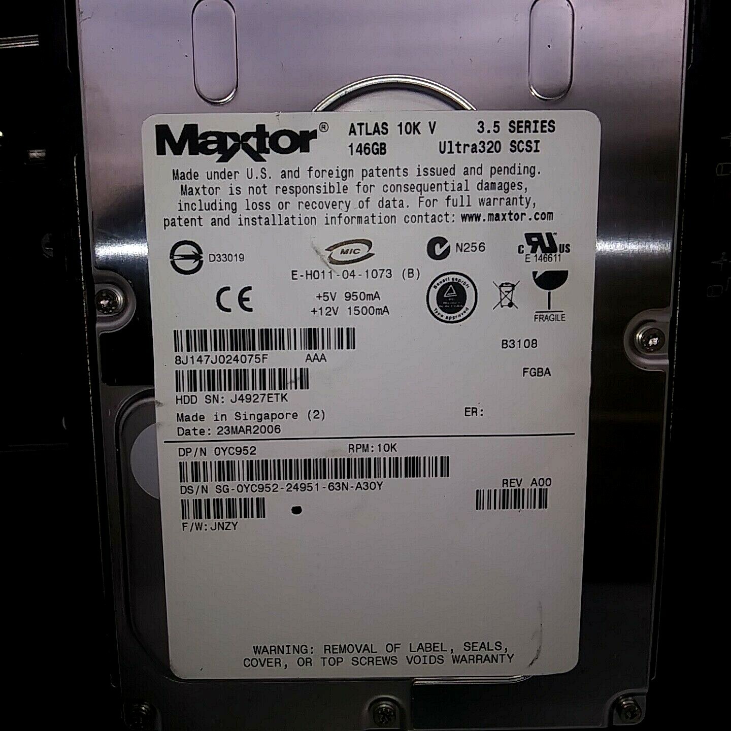 MAXTOR ATLAS 10K V DELL N4715 146GB 80 PIN SCA SERVER SCSI HARD DRIVE USPS