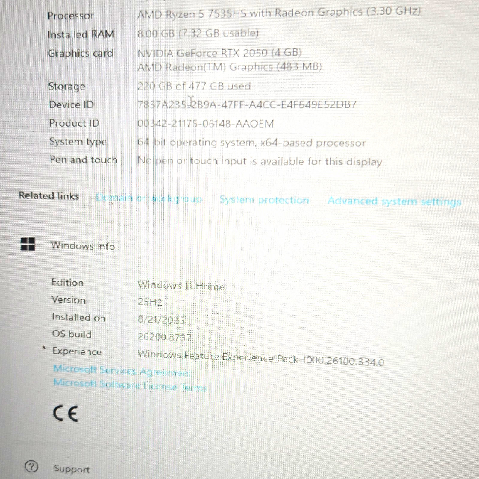 ASUS TUF Gaming A15 15.6" Ryzen 5 7535HS 8GB 512GB SSD RTX 2050 W11H