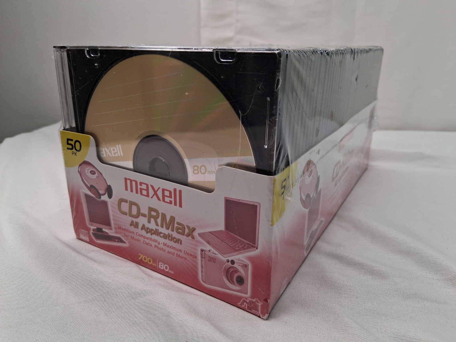 Maxell CD-RMAX 50 Count 700MB 80 Minutes with Jewel Cases and Labels New Sealed