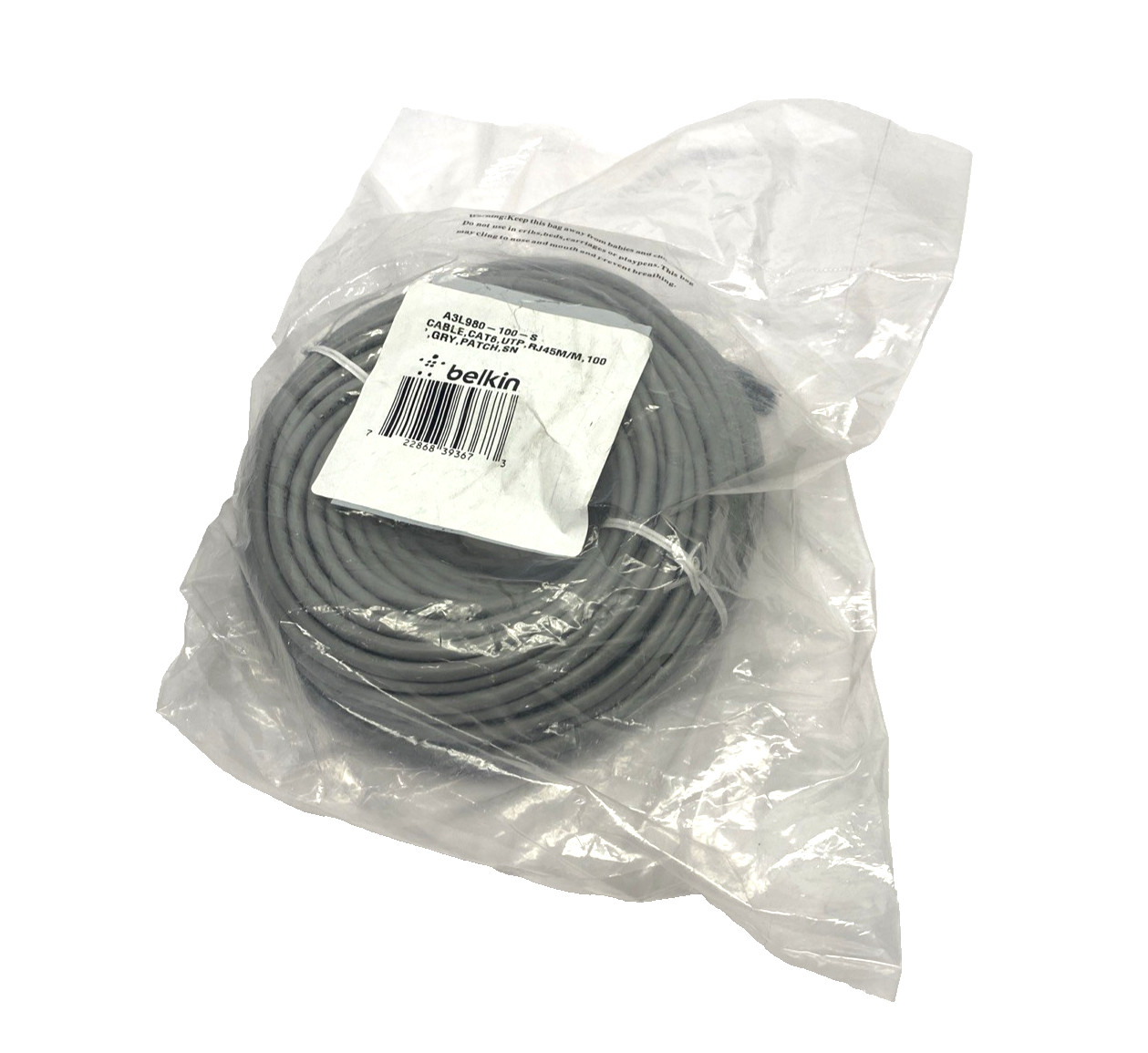 Belkin A3L980-100-S CAT6 Ethernet Patch Cable Snagless, RJ45, M/M 100ft