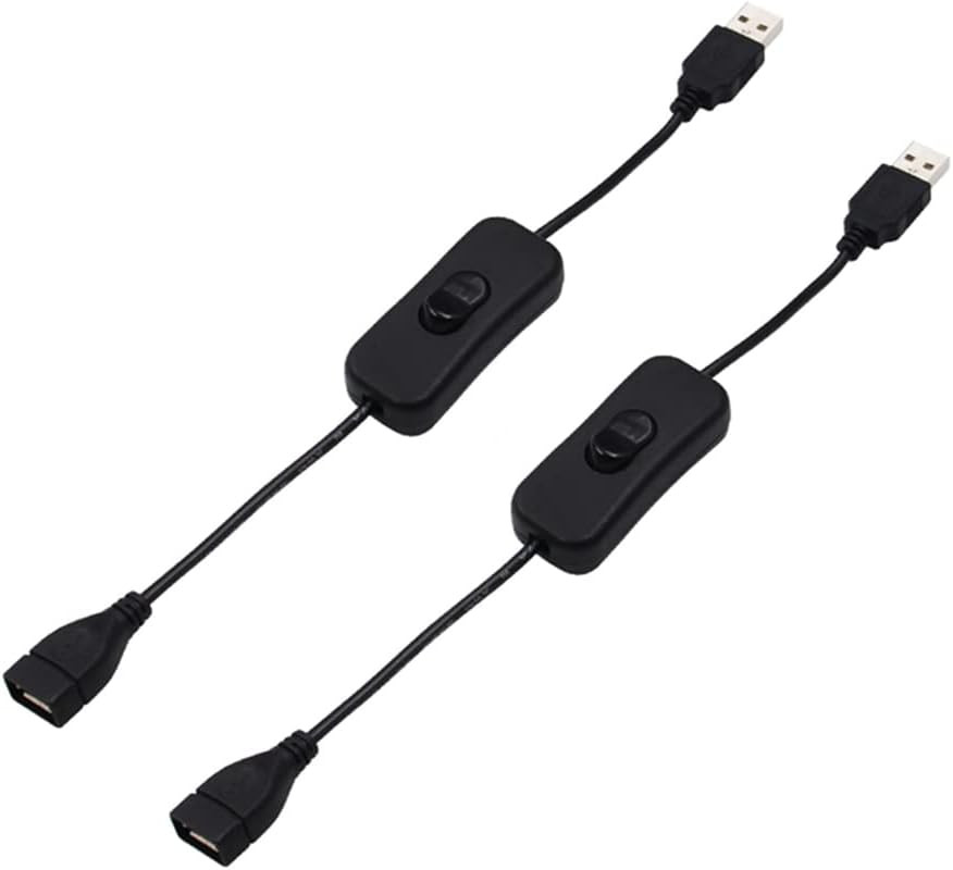 2 Pack Black Male to Female USB Cable with On/Off Switch, USB Extension Inline