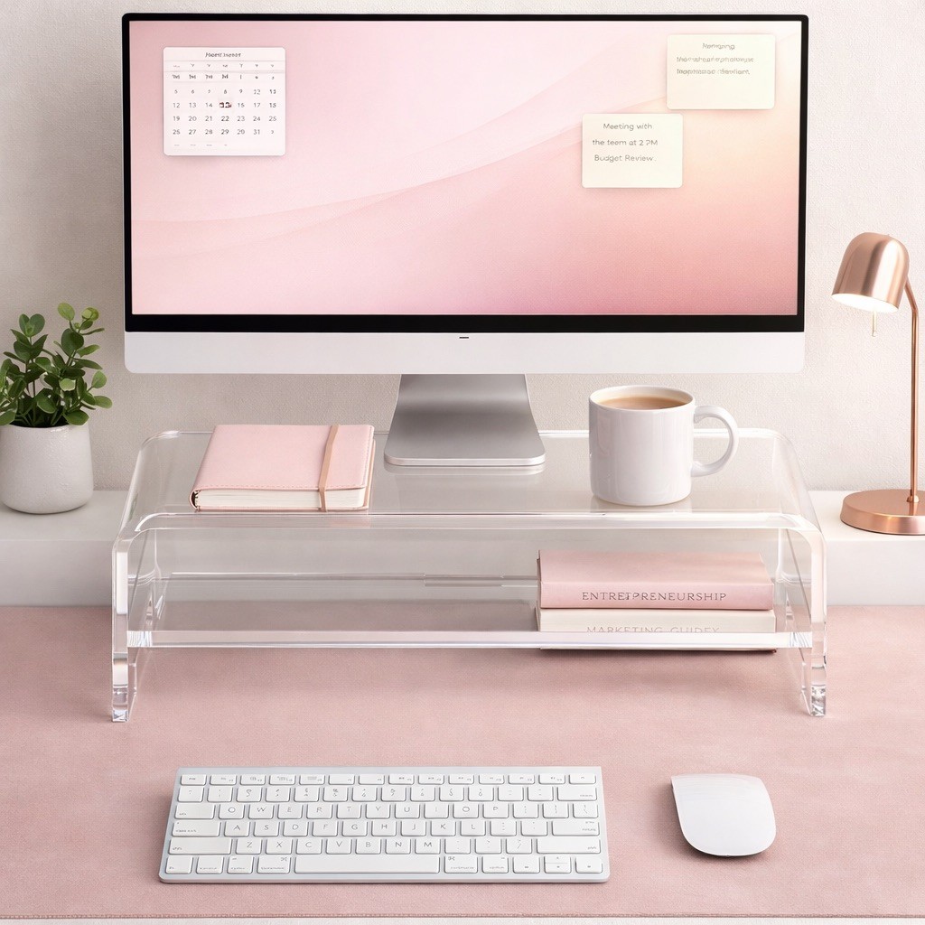 Acrylic Monitor Stand Riser 2 Tier, 5 Inches High, Clear Computer Desktop