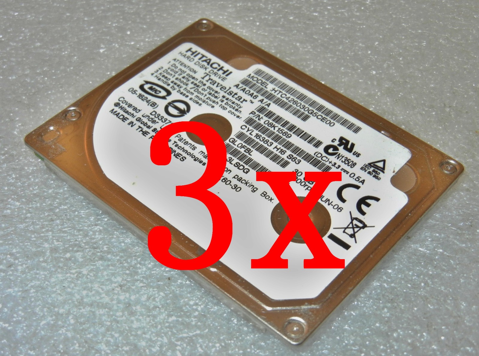 3 Lot - 30GB Hitachi Travelstar 1.8" 4200RPM  P/N: 08K1569 ZIF Hard Drives -LN