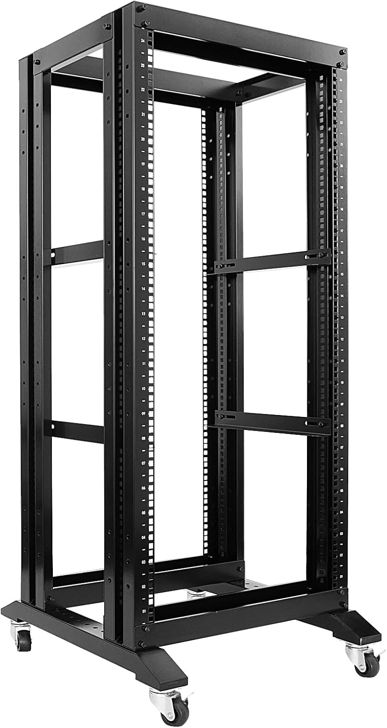 24U 4 Post Open Frame Network Server Rack 19inch Width 600mm deep W/ 3 Pairs of