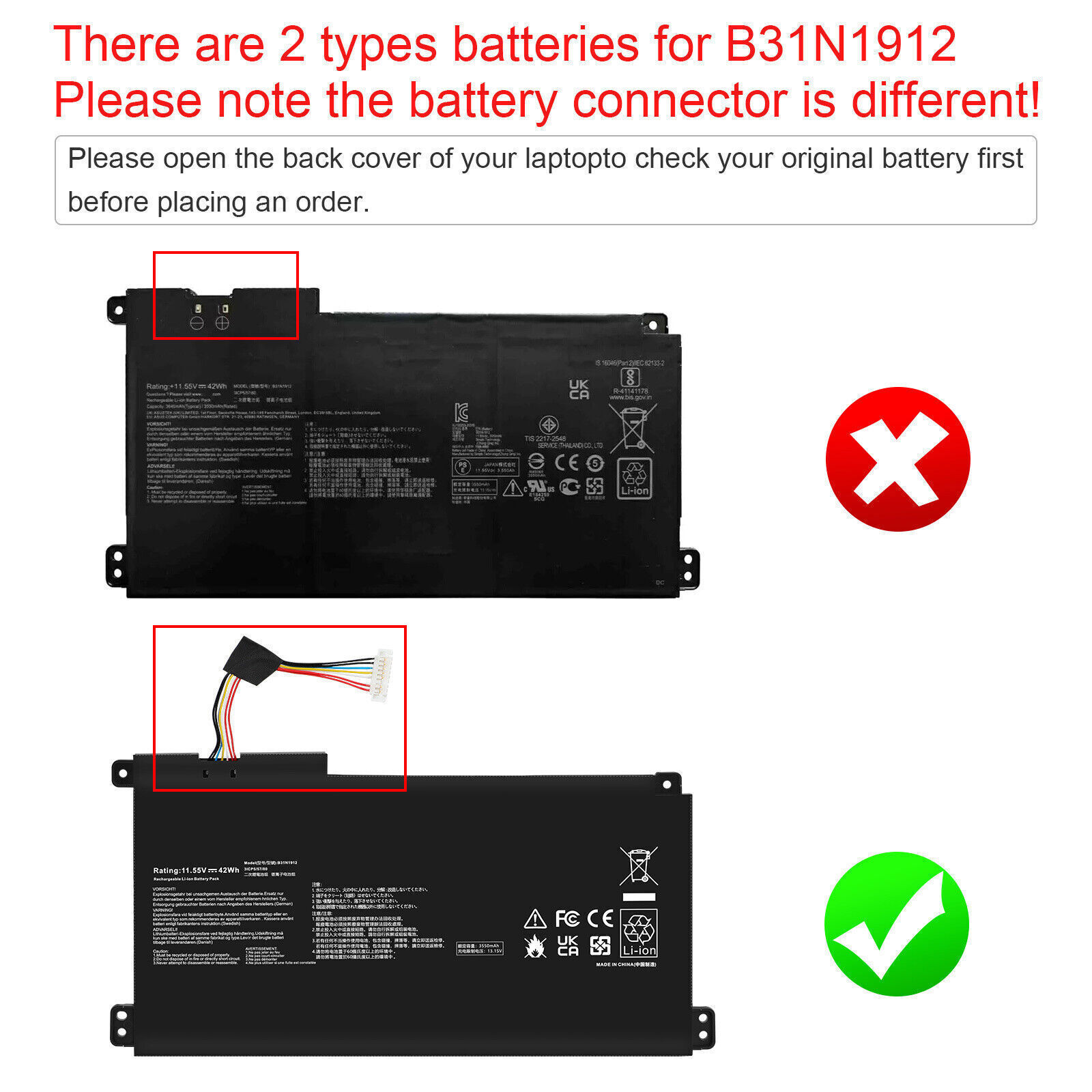 🧡LOT 100X B31N1912 Battery for ASUS VivoBook 14 E410M E410MA E510MA L410MA 42WH