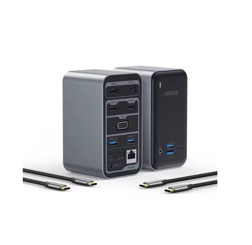 CHOETECH 15-in-1 USB-C Dock – 4 Displays, 100W PD, 4K HDMI, Ethernet