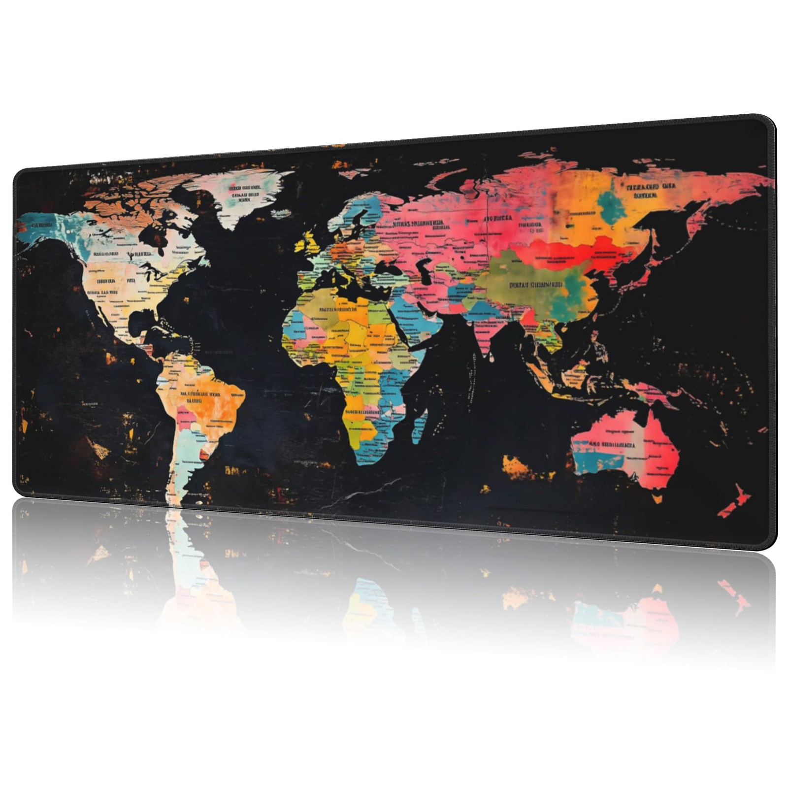 Retro Colorful World Map Gaming Mouse Pad,Large Non-Slip Thick Stitched Edge ...