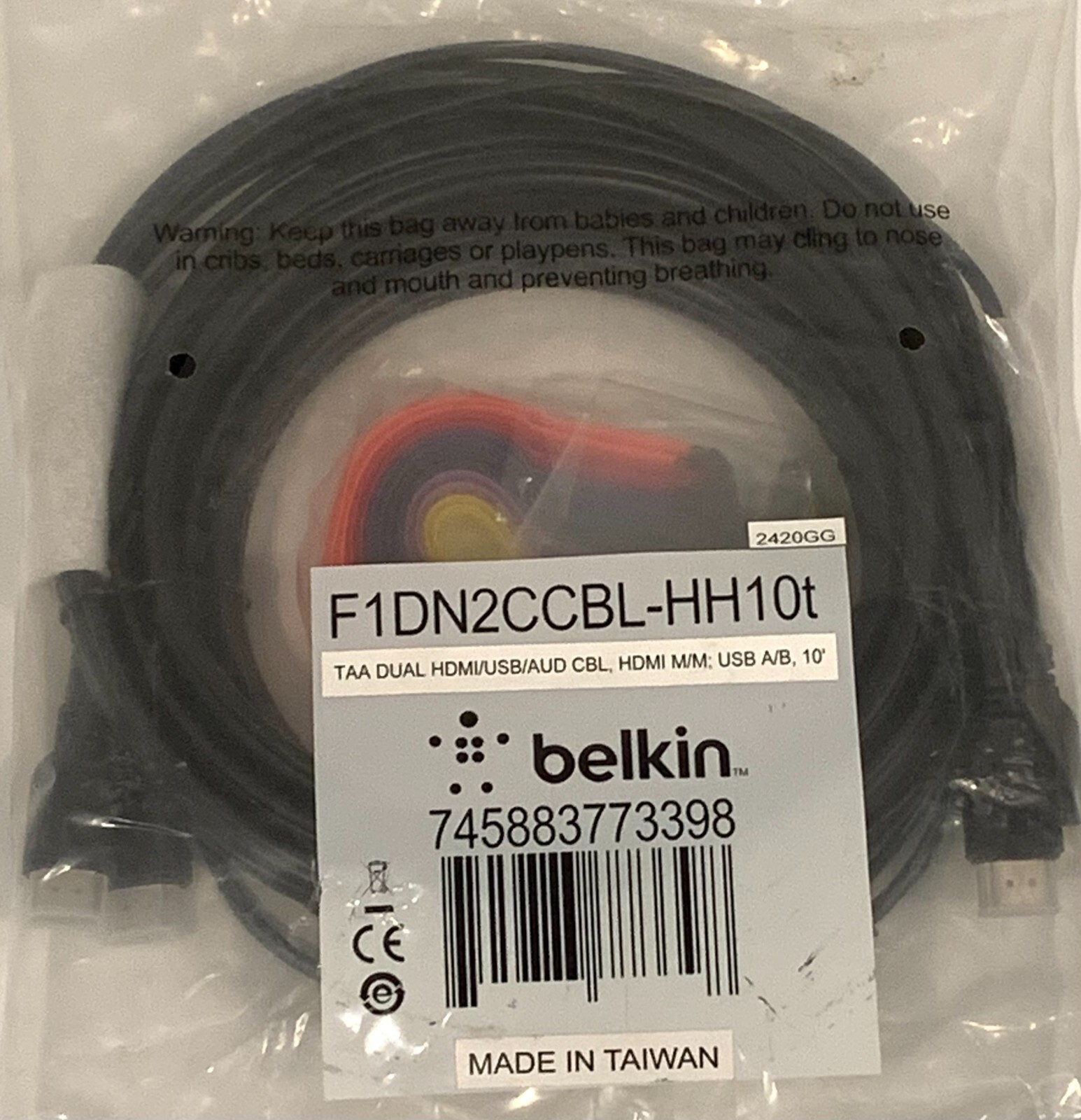 Belkin F1DN2CCBL-HH10t TAA Dual HDMI/USB/AUD 10 Foot Cable
