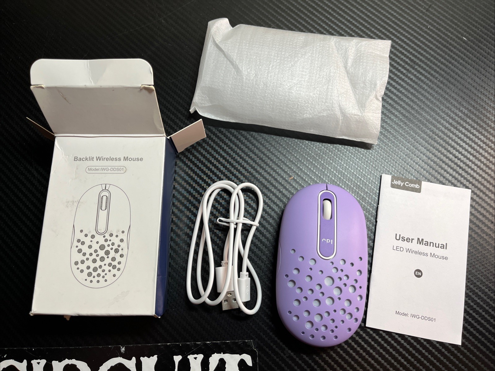 Jelly Comb IWG-DDS01 Wireless Mouse LED Backlit Purple USB 2.4G New