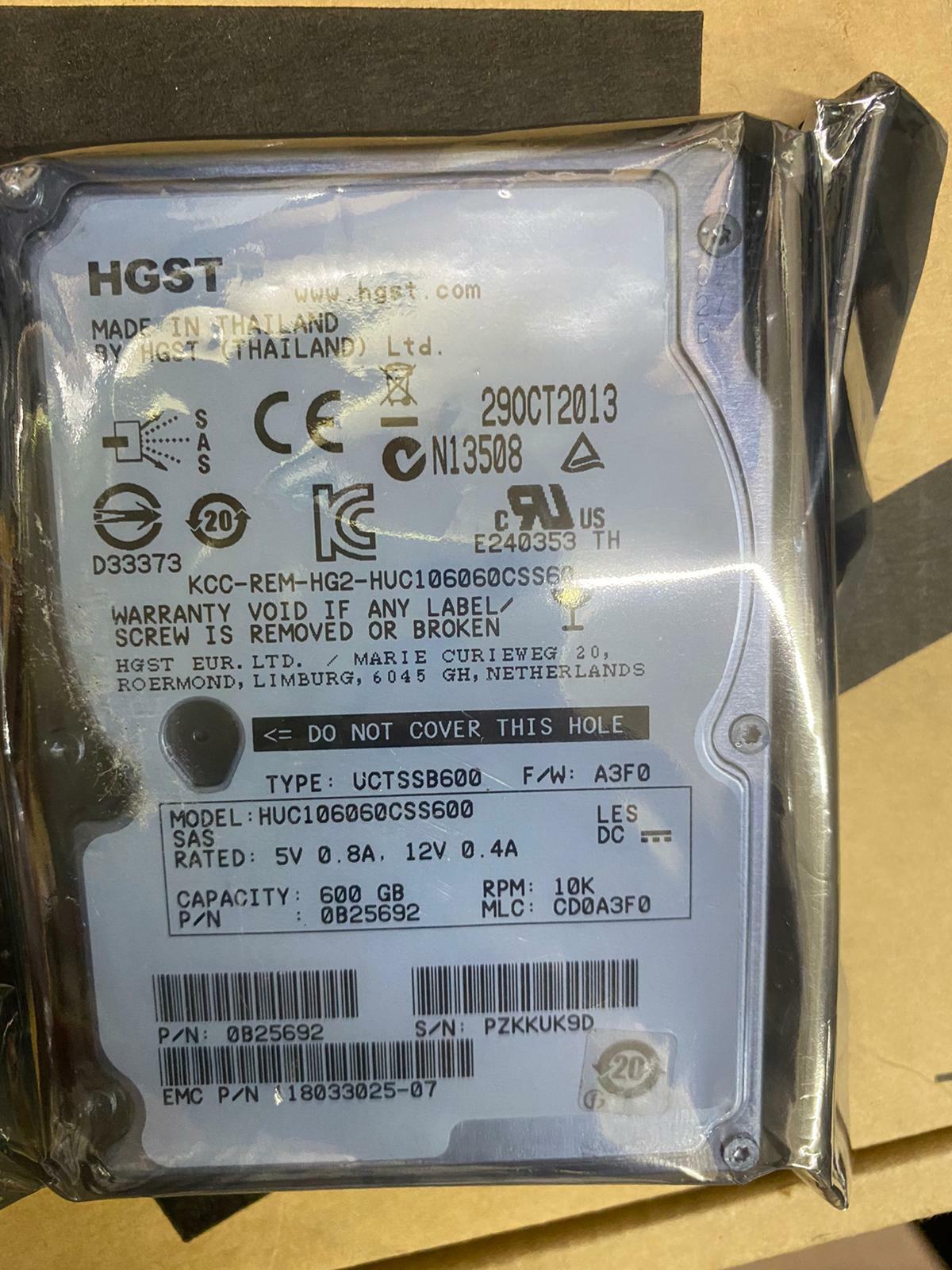 Server Hdd For Any Server Part no 0B25692 600GB 10K RPM SAS 6G 2.5" HDD HGST