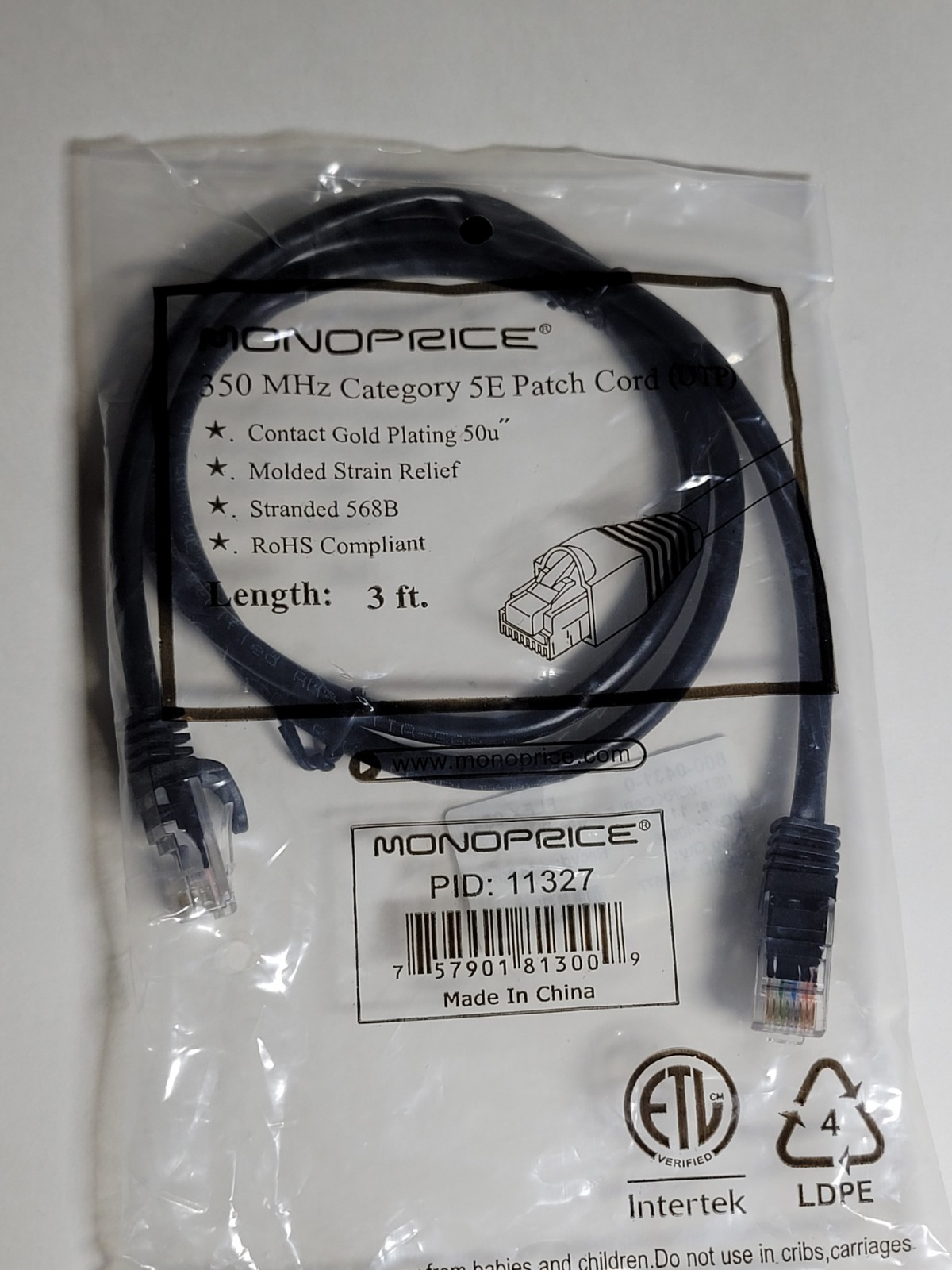 Lot Of 12 New Monoprice	3' 350 MHz Cat 5E Ethernet Patch Cord UTP, Black 3 Ft.