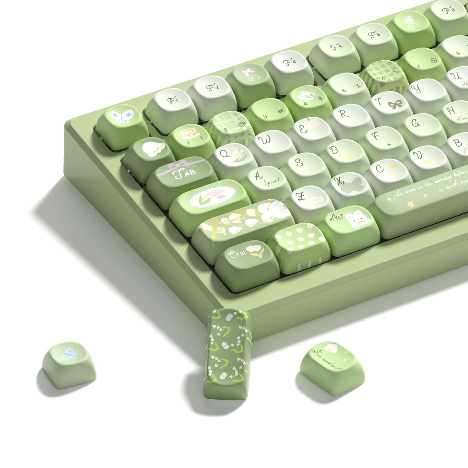 132 PCS Womier Cute Bunny PBT Keycaps MOA Profile Mechanical Keyboard Green