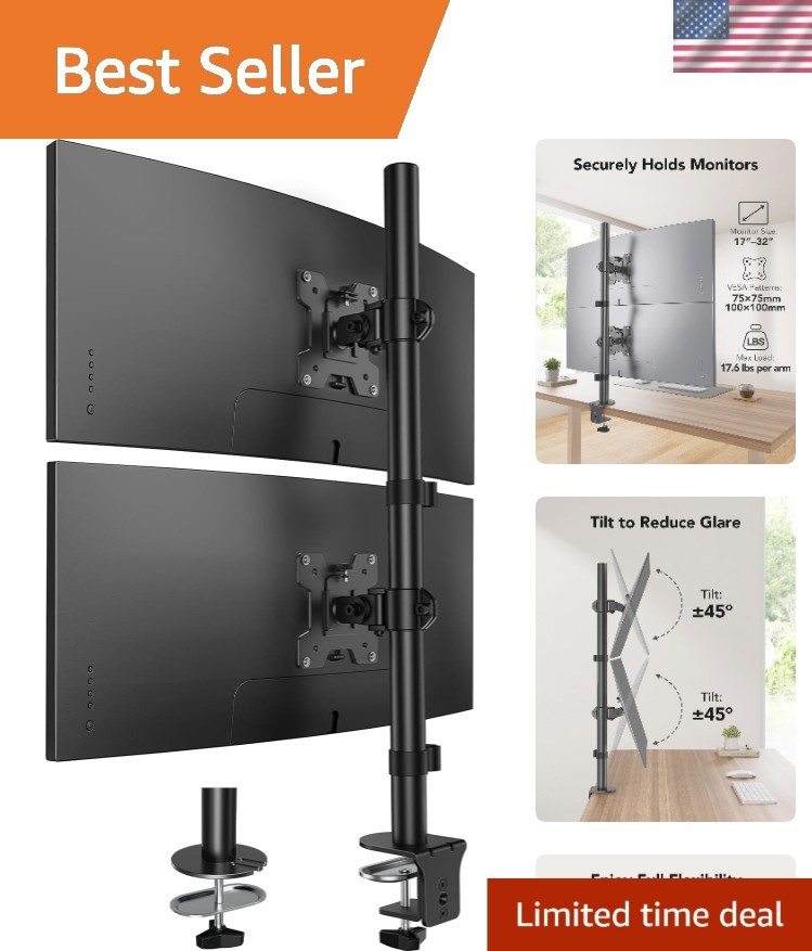 Vertical Dual Monitor Mount, Stacked Monitor Stand for 2 Monitors with Height...