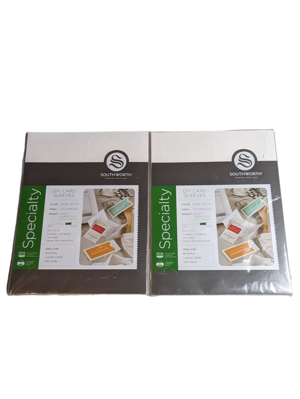 2x Southworth DIY Card Sleeves Bare White Techweave Heavy Cardstock 3 5/8"X2 1/4