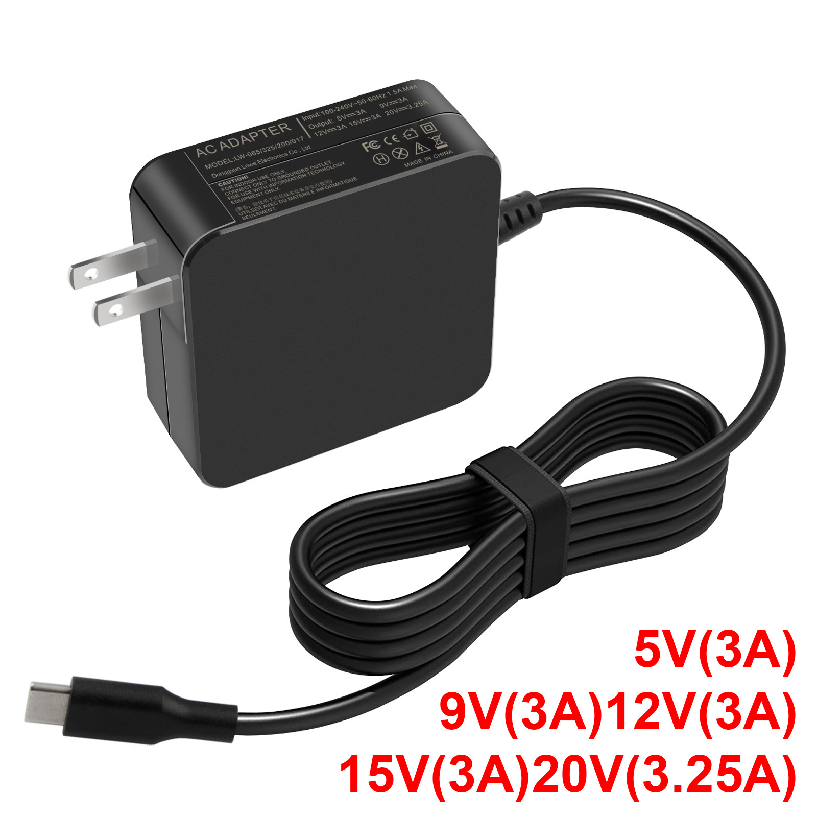 USB-C PD Type-C AC Adapter Laptop Charger Universal Power Supply 65W 