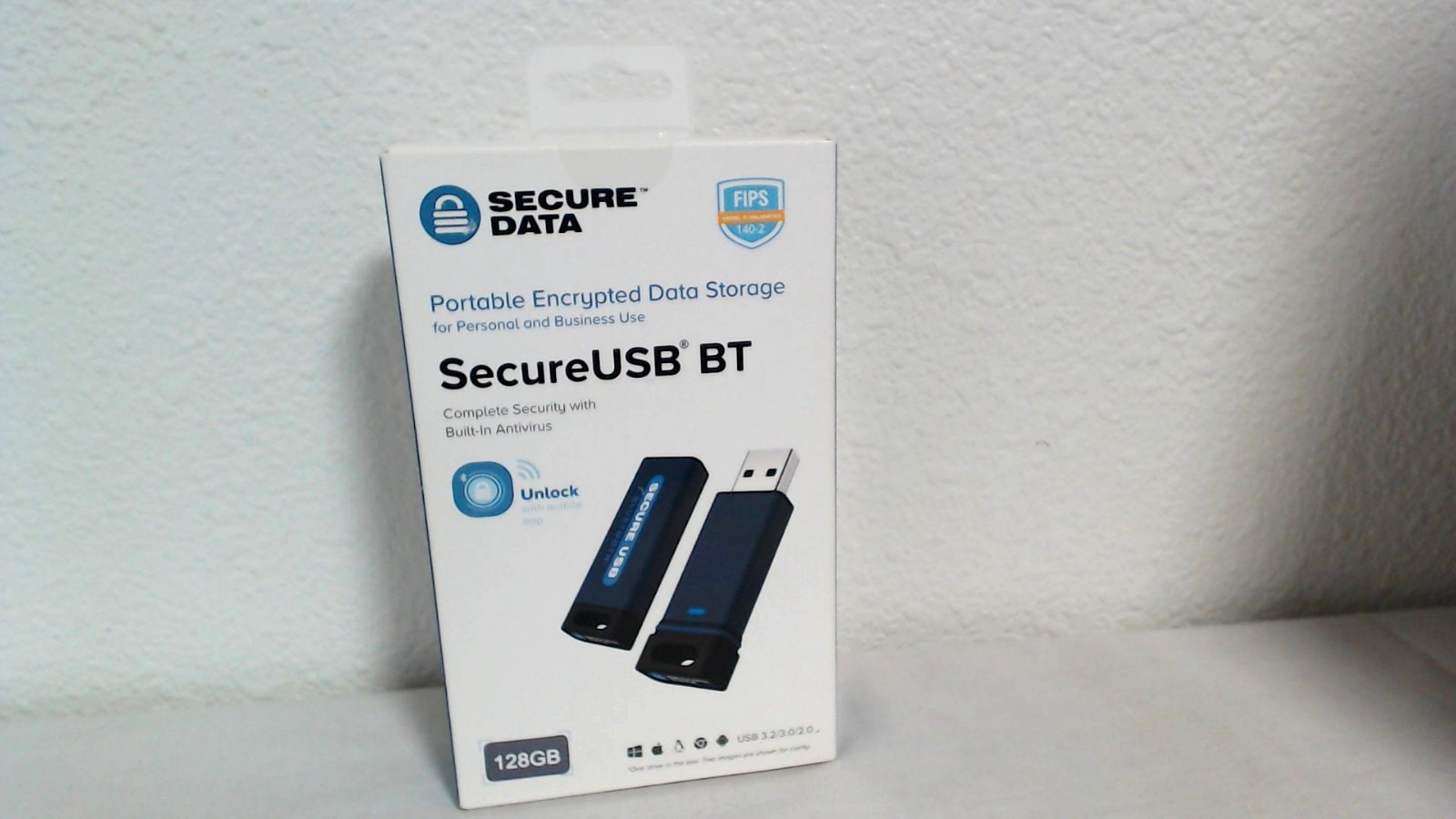 SecureData SecureUSB BT 128GB Portable Encrypted USB 3.0 Flash Drive FIPS 140-2