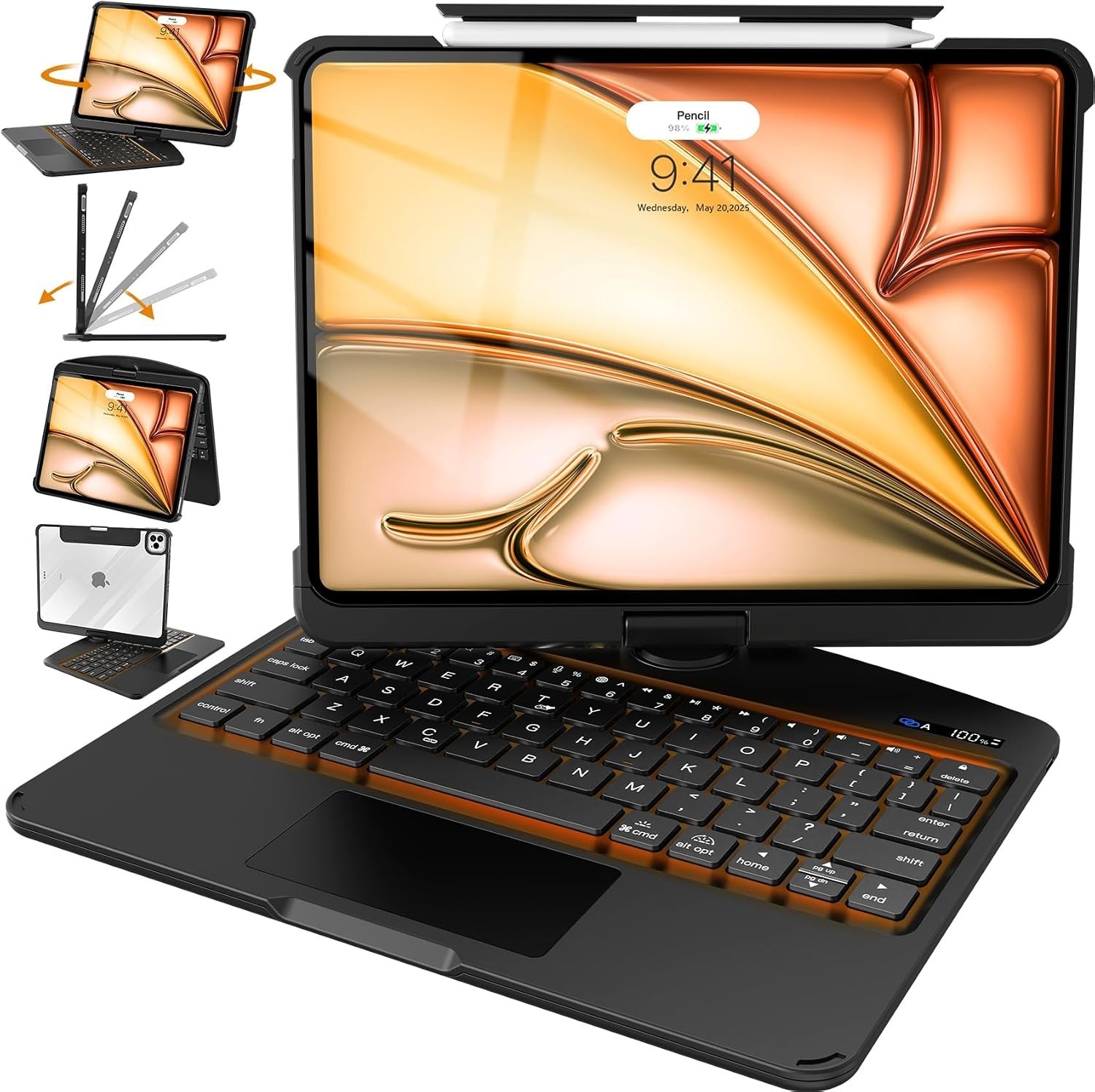Intermerge Transparent Case with Keyboard for iPad Air 13"(M4/ M3/ M2, 2026