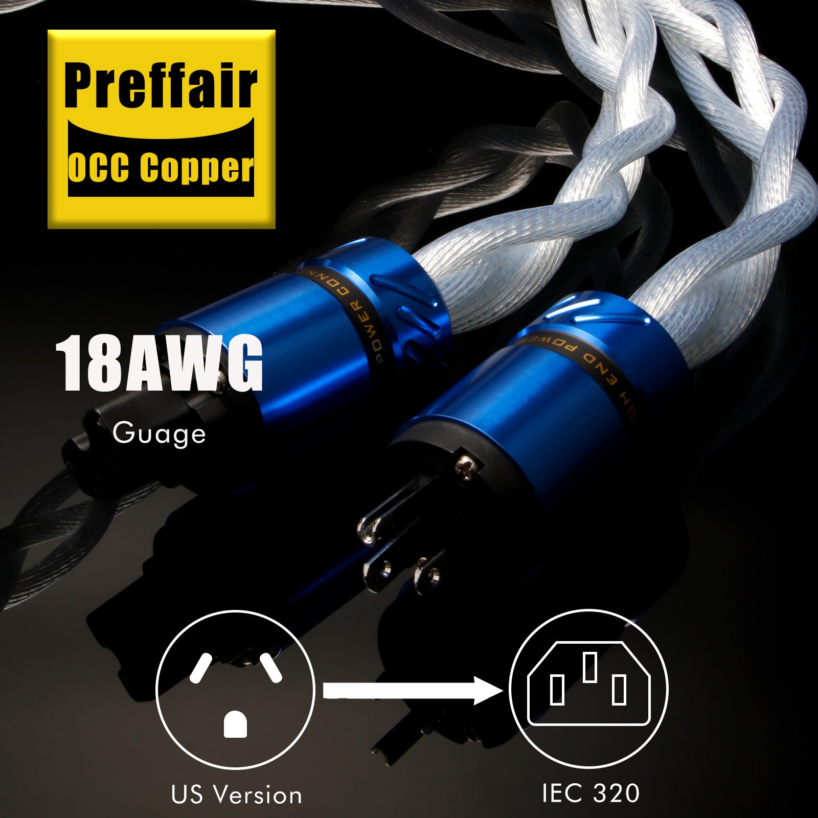 OCC US EU AU AC Audiophile Carbon Fiber Silver Rhodium Plated HiFi Power Cable