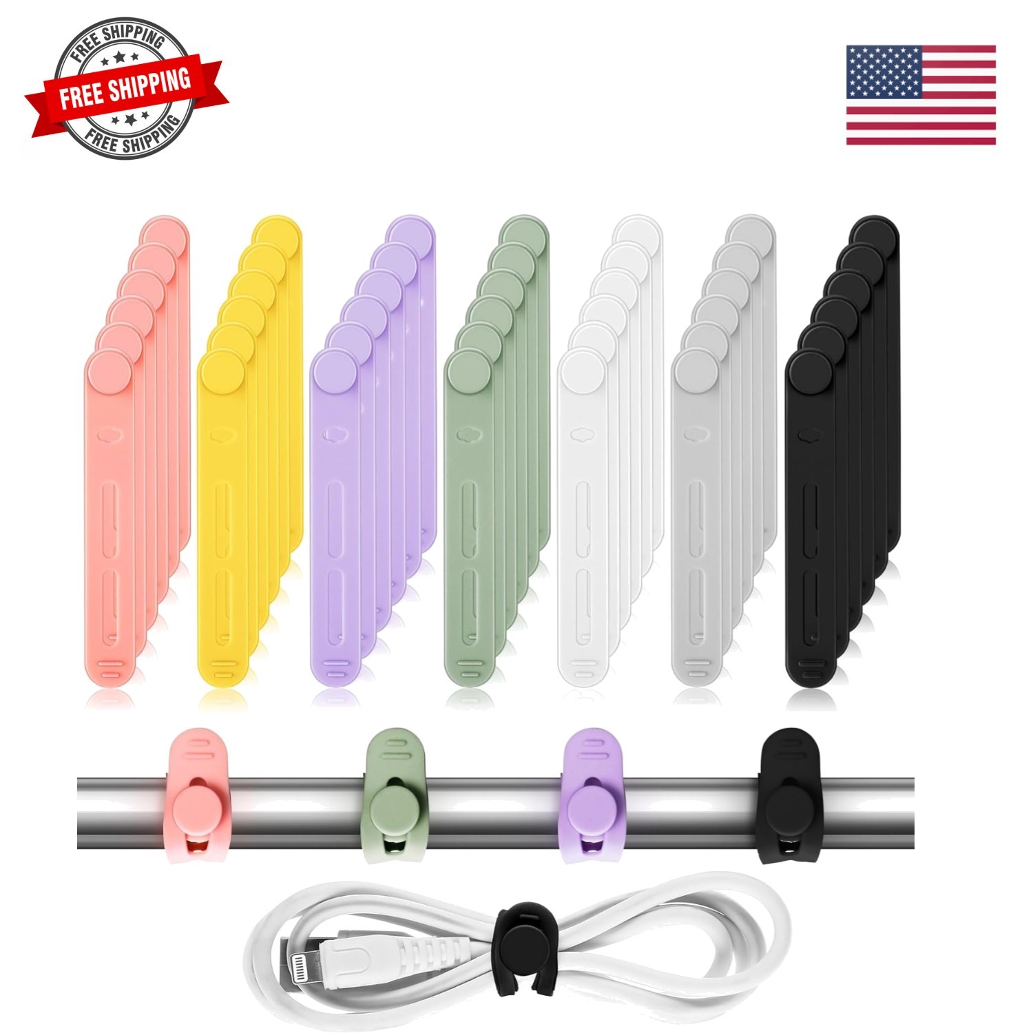 42 Pcs Silicone Cable Ties Reusable Cord Organizer Adjustable Data Cable Wrap...