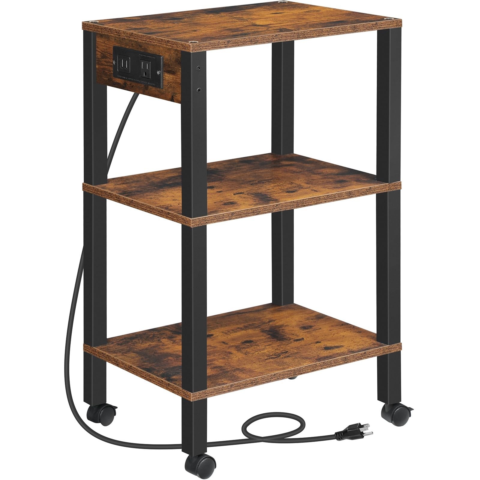 3 Tier Printer Cart Charging Station Under Desk Rustic Brown Black