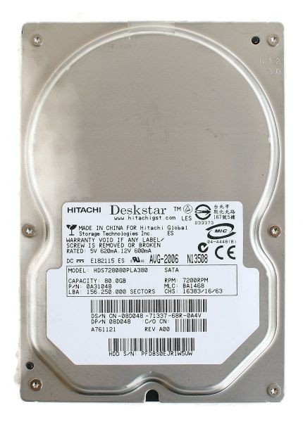 80gb sata hdd p/n: 0a31048 7200rpm mlc: ba1468, dp/n: 08d048
