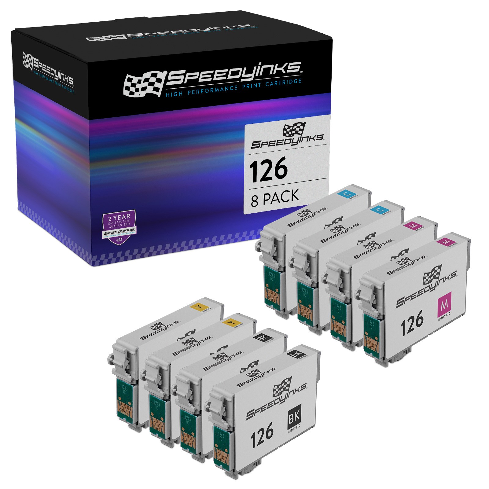 SPEEDYINKS 8PK Replacement for Epson 126 T126 High Yield Ink Cartridge Bulk Set