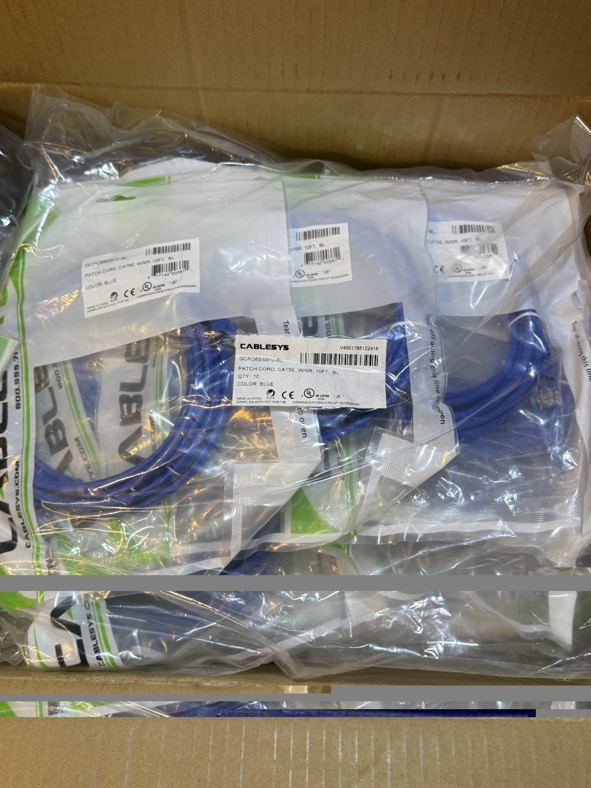 Cat5e Blue 10ft Patch Cord Lot Of 80 Cablesys Brand New 