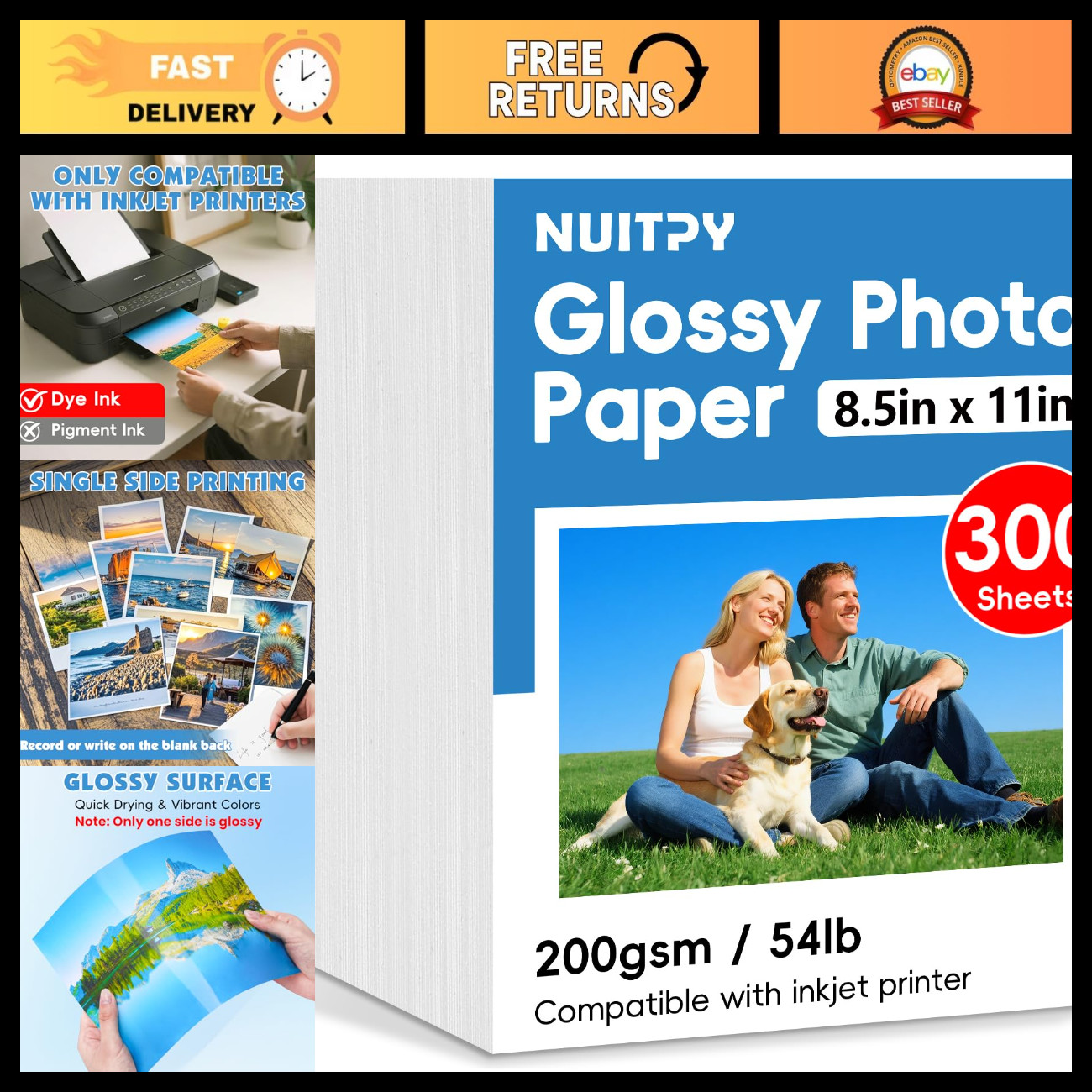 300 Sheets Glossy Photo Paper 8.5x11" 200GSM Heavyweight for High-Quality Prints