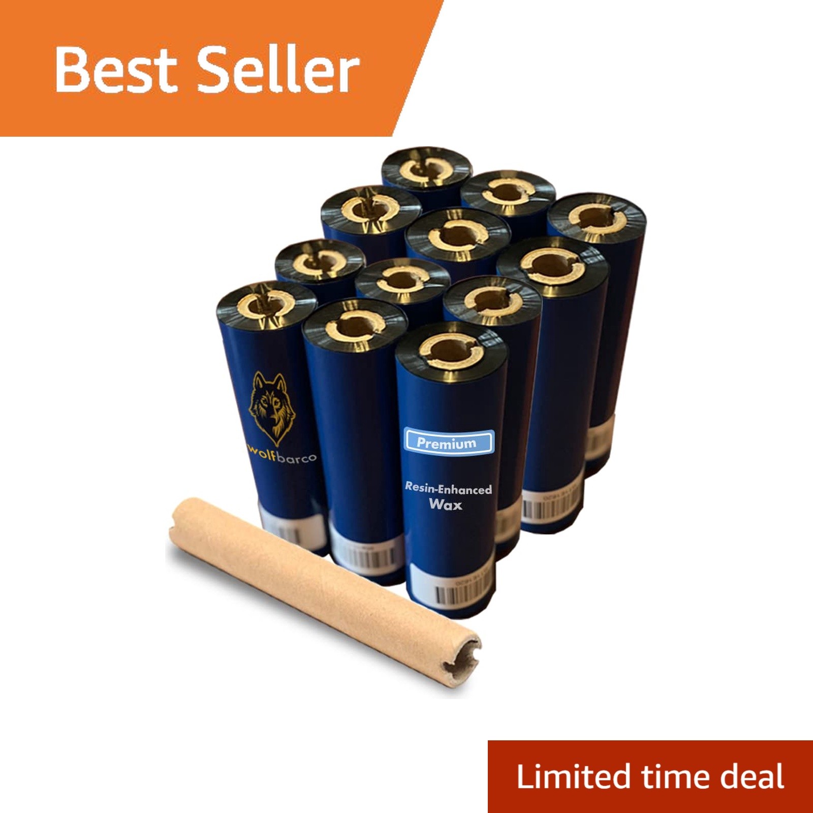 Wolfbarco Thermal Transfer Ribbon, 12 Rolls 4.33" x 243'