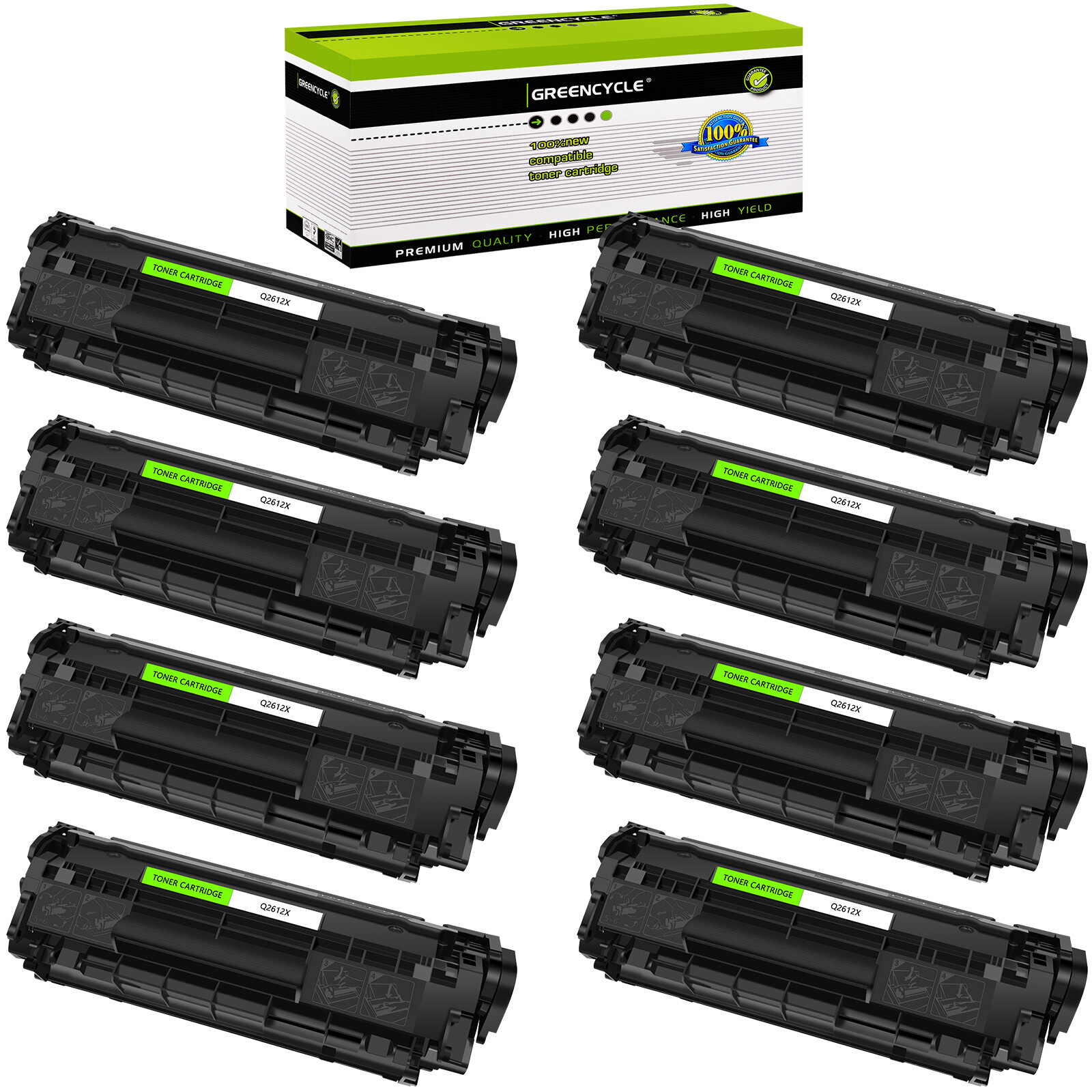 8 PACK Q2612X 12X Toner Cartridge For HP LaserJet 3015 3020 3030 3050 3052 3055