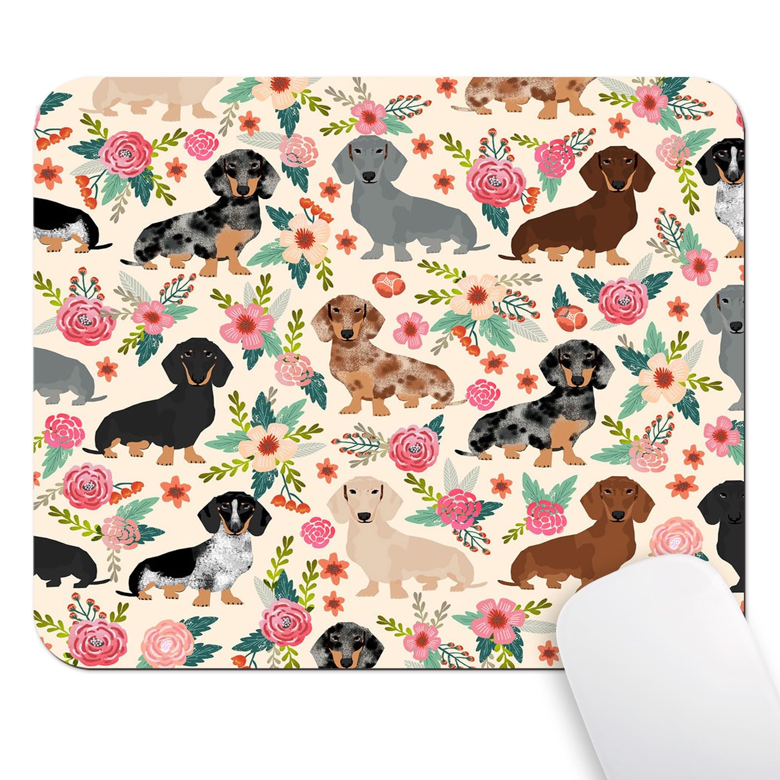 Dachshund Floral Seamless Design Mouse Pad, Sausage Dog Wiener Desk Mat