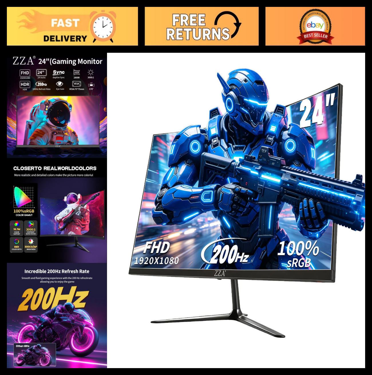 24" Curved Gaming Monitor 200Hz FHD 1080P, Ultra-Smooth Display, Immersive Exper