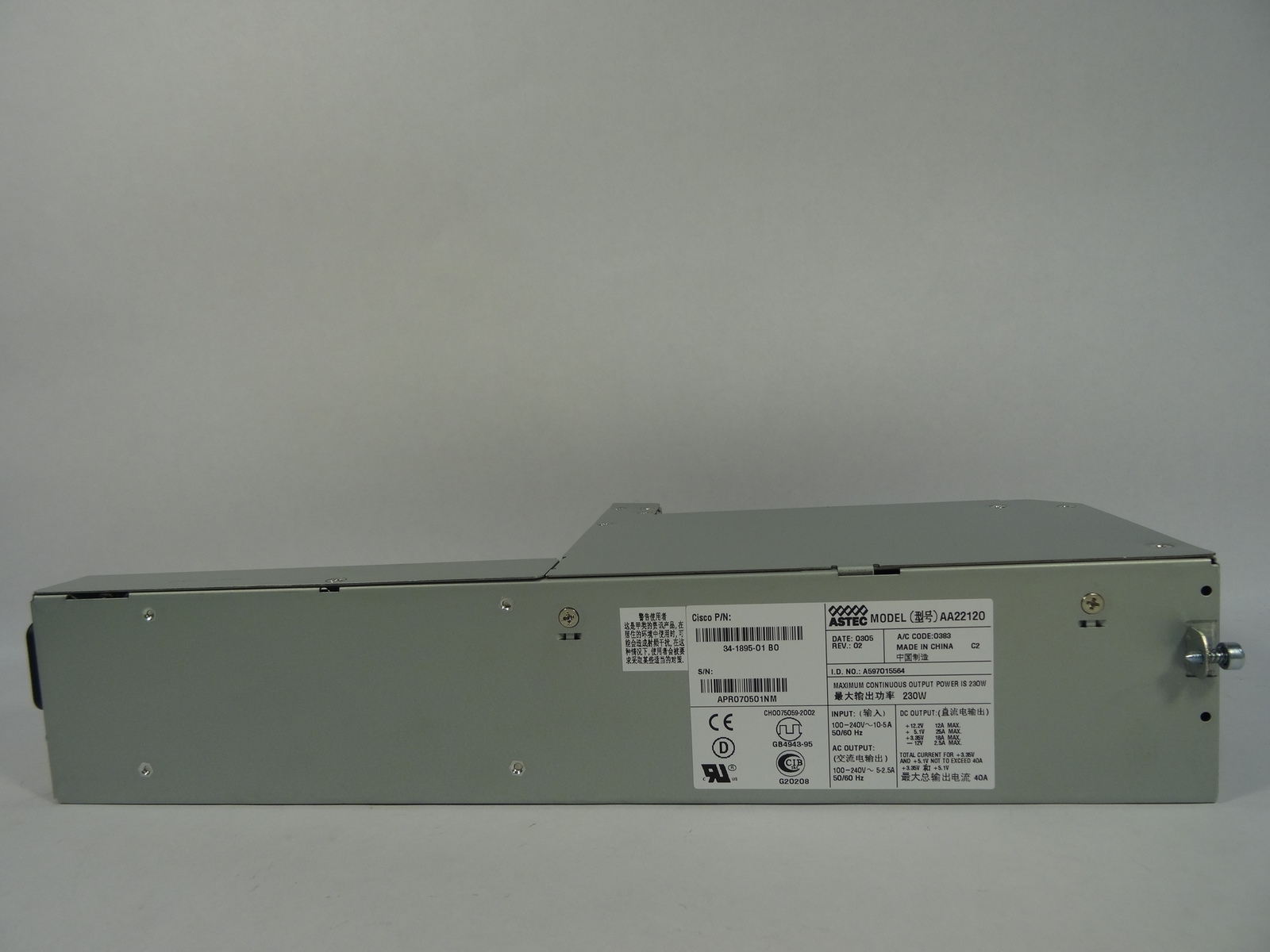 CISCO PWR-3745-AC CISCO3745 AC POWER SUPPLY UNIT 34-1895-01 230W