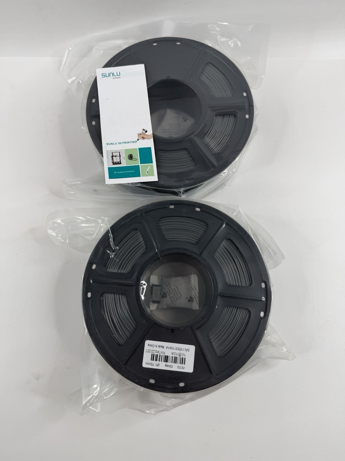 SUNLU PETG 3D Printer Filament 1KG 1.75MM (2 Pack) Grey