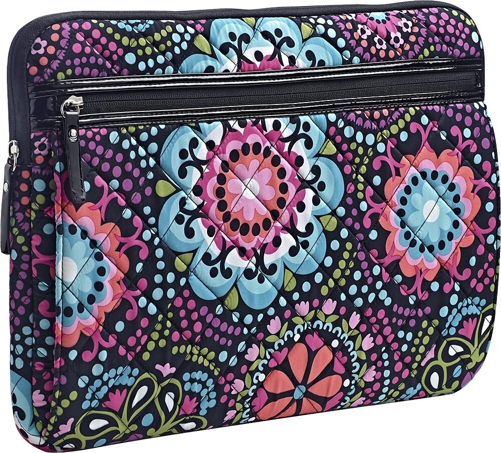 Studio C Polka Dot Quilted Laptop Sleeve Padded Zip Tablet Case Black
