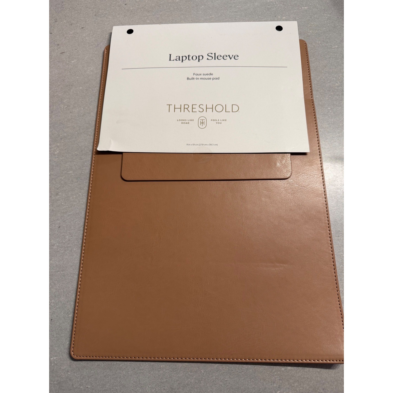 Threshold Laptop Sleeve 11×15.5 Cognac Brown Faux Suede Built-in Mouse Pad NWOT