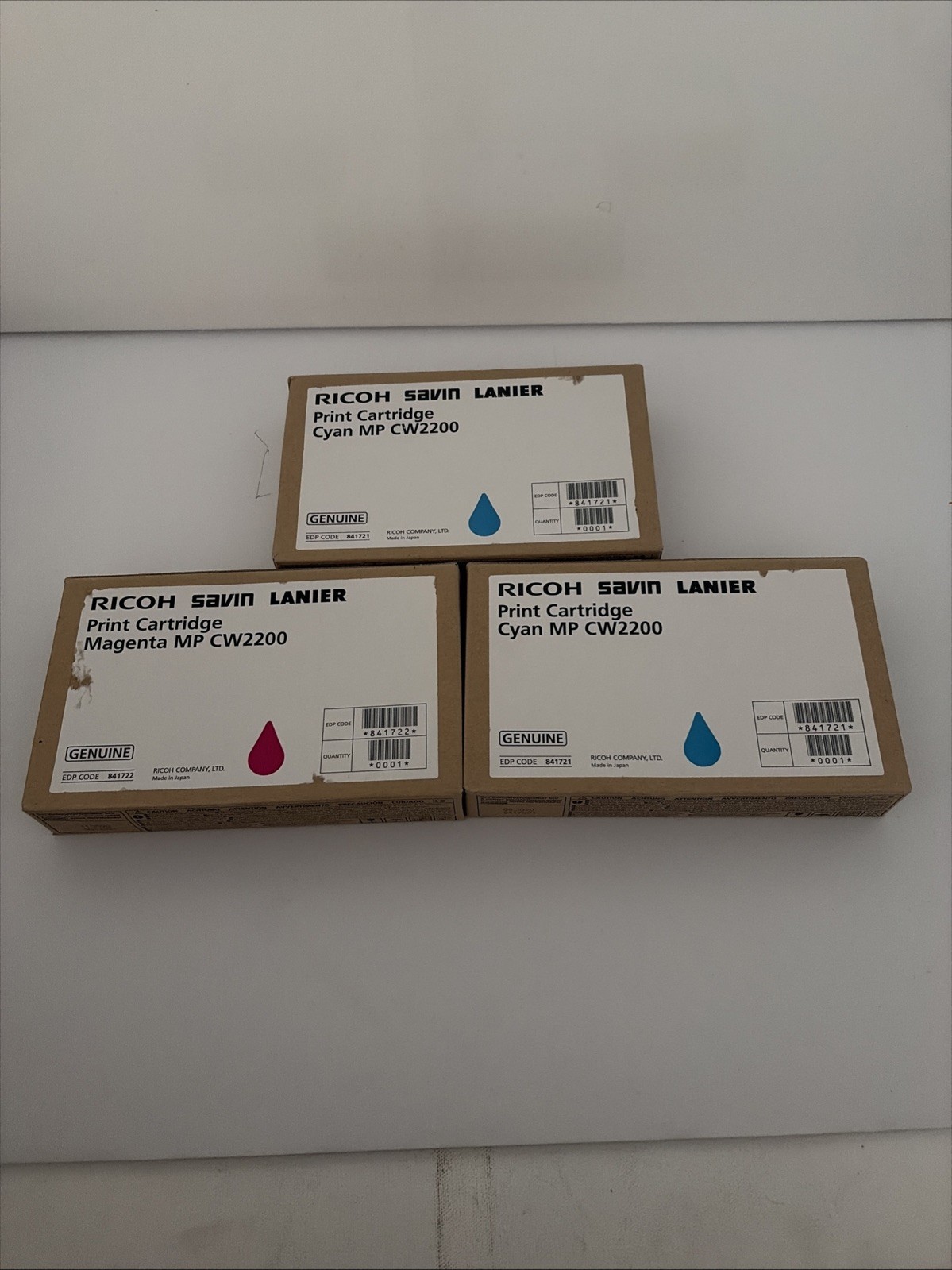 Genuine Ricoh Savin Lanier Print Cartridge Cyan(2) Magenta(1) MP CW2200 Lot- Exp