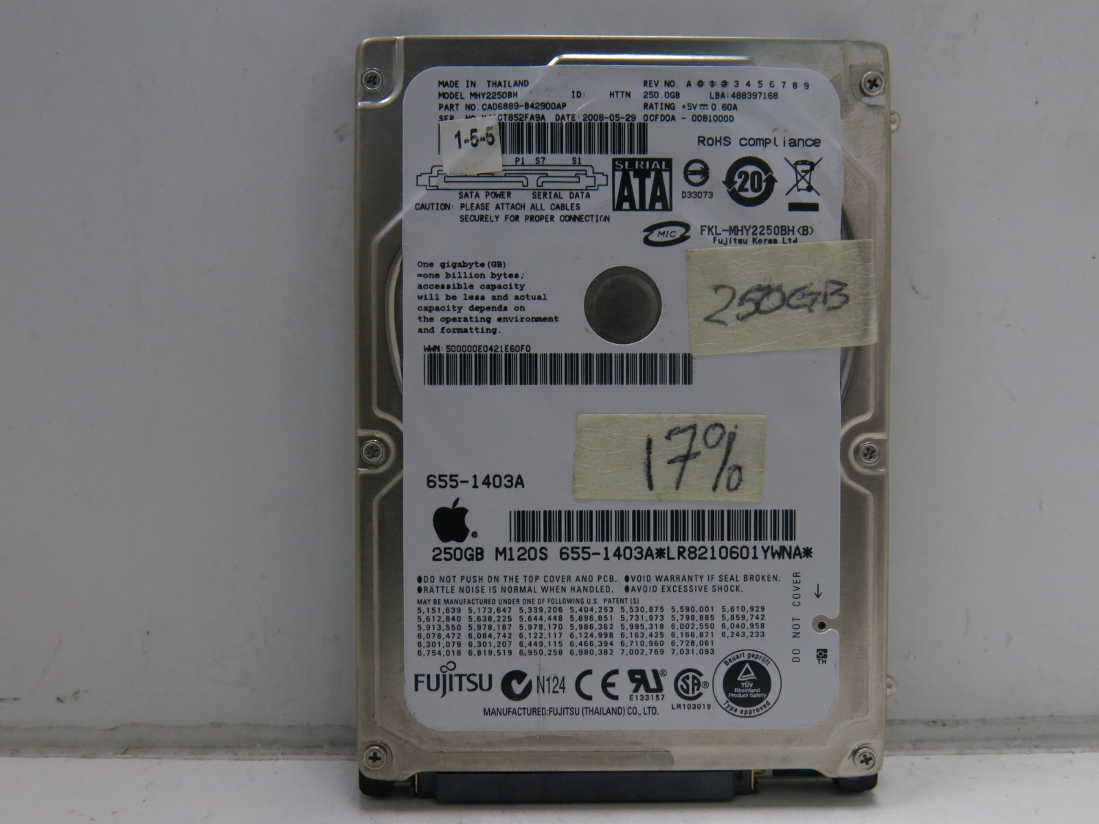 Fujitsu MHY2250BH 250GB 5400RPM SATA 1.5Gb/s 2.5 Laptop HDD Apple 655-1403A