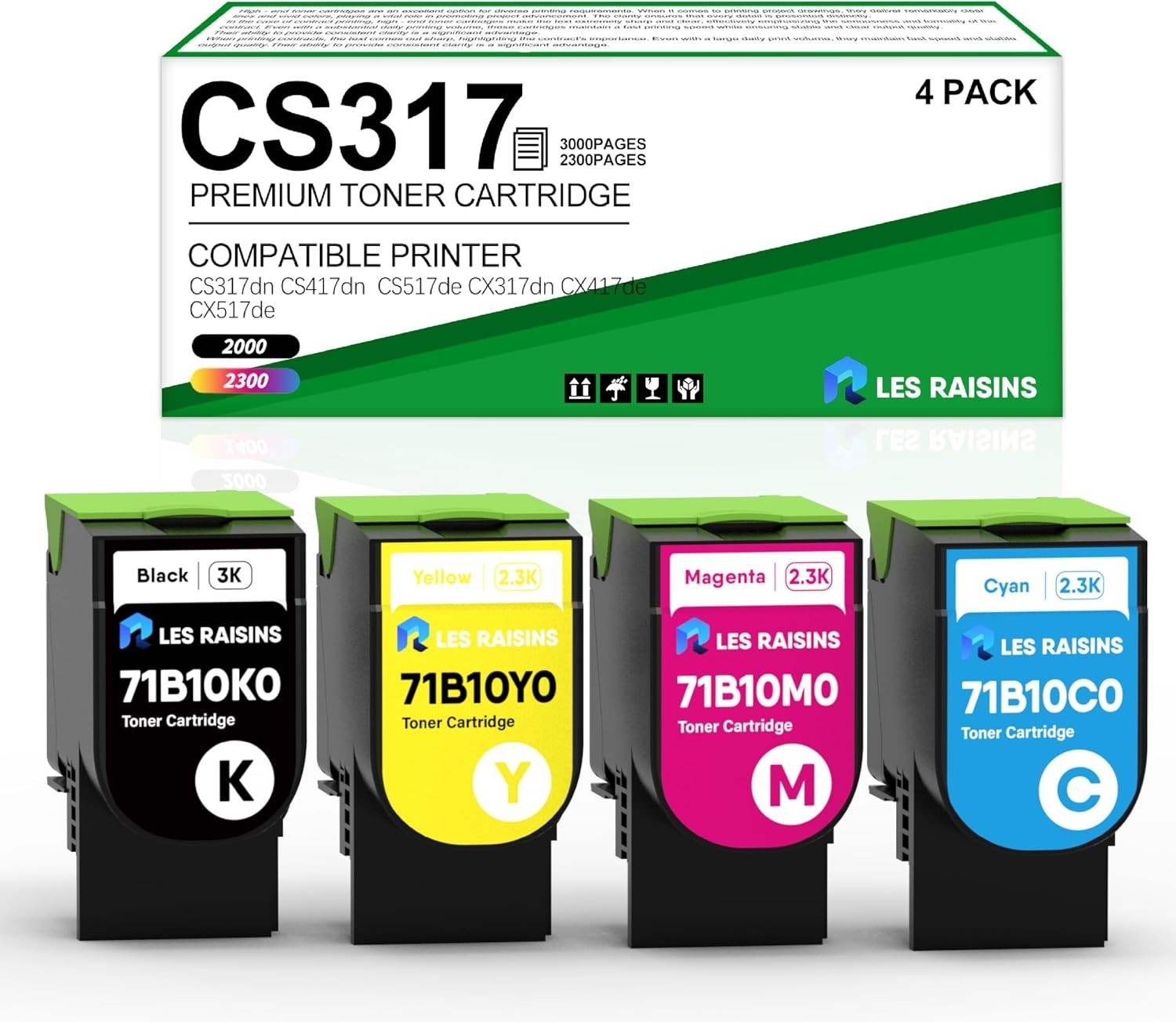 CS317 Toner Cartridges Lexmark BCYM 4-Piece 71B10 K0 Y0 M0 C0 Compatible BN