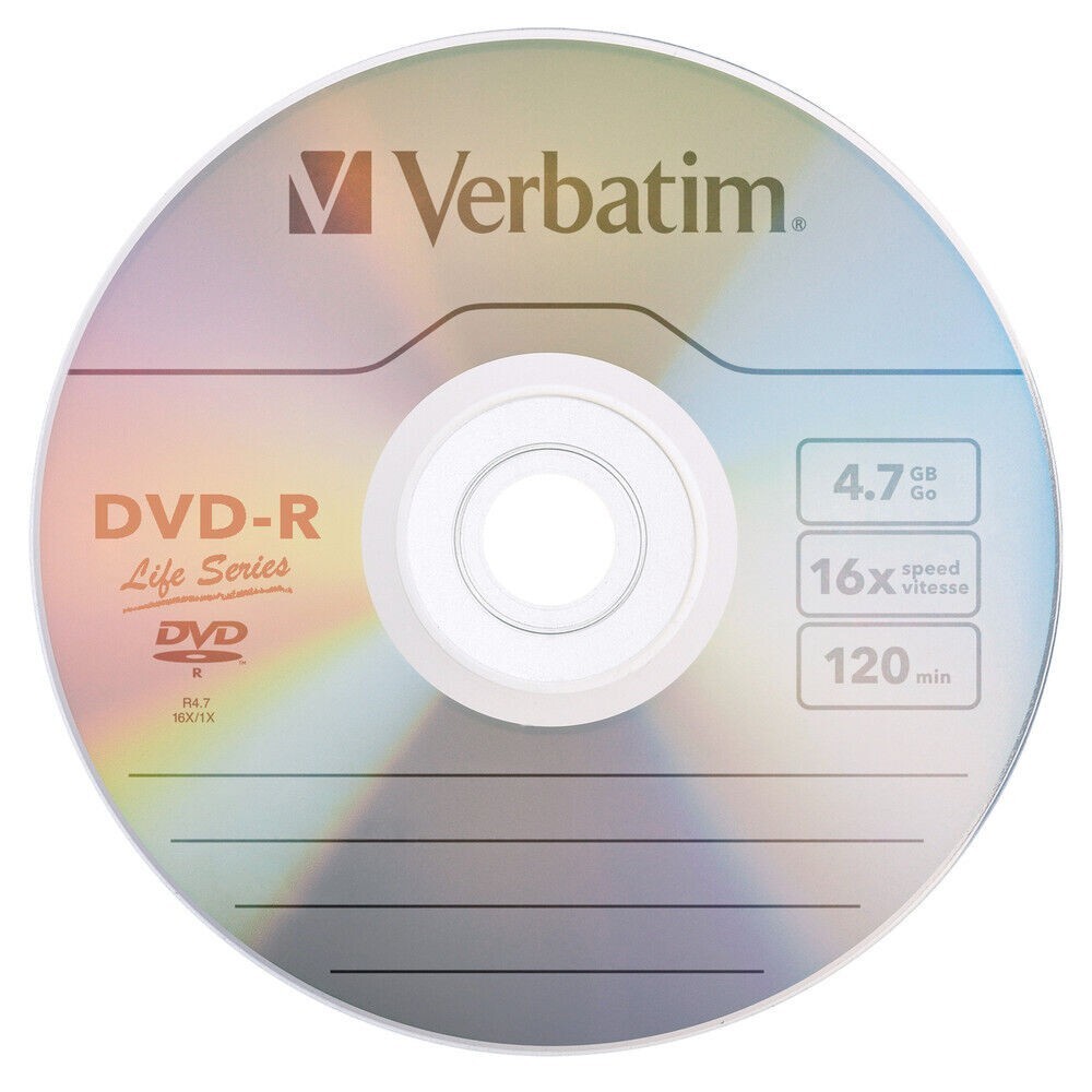 25 VERBATIM Blank DVD-R DVDR 16X Life Series 4.7GB Logo Disc in Paper Sleeves