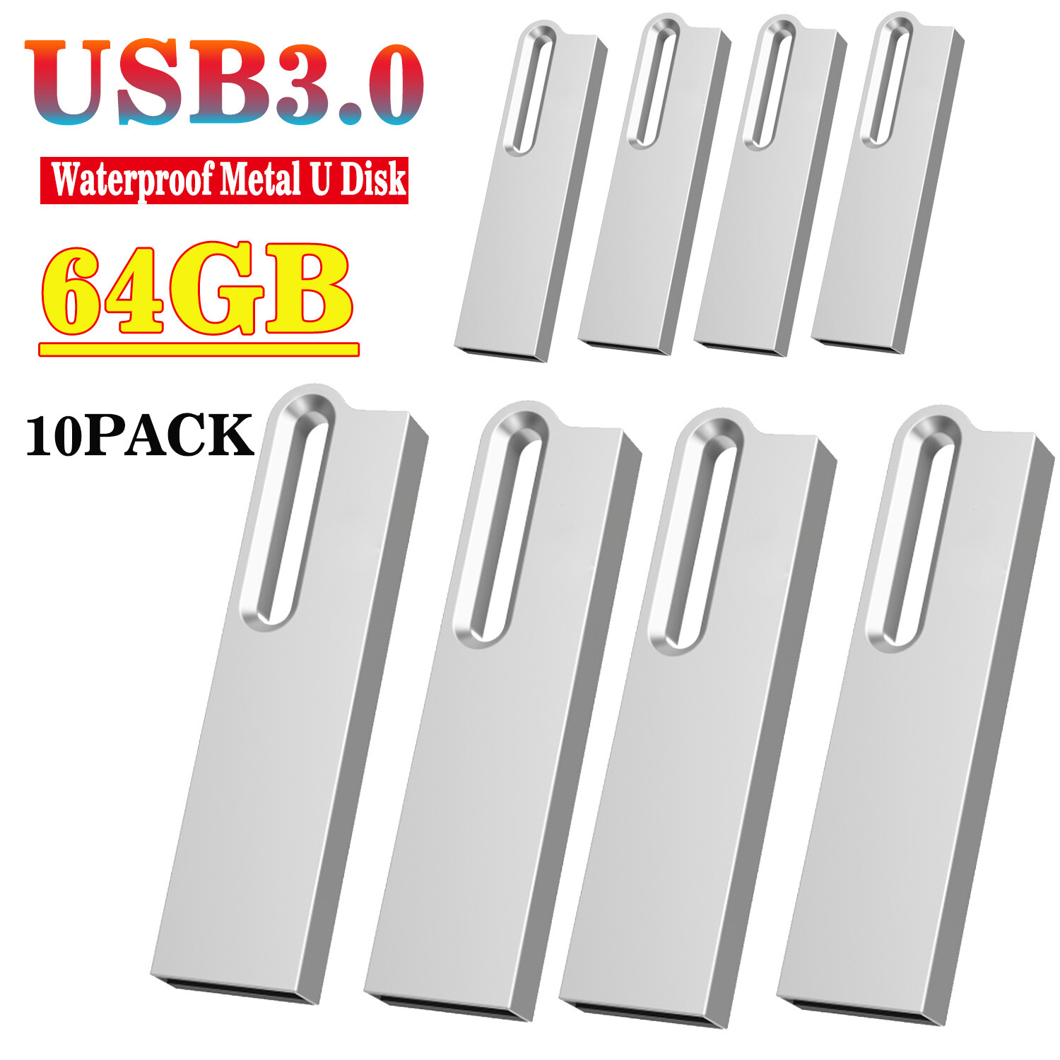 10 Pack 64GB USB 3.0 Flash Drive Metal Pen Drive Thumb Drive Waterproof U Disks