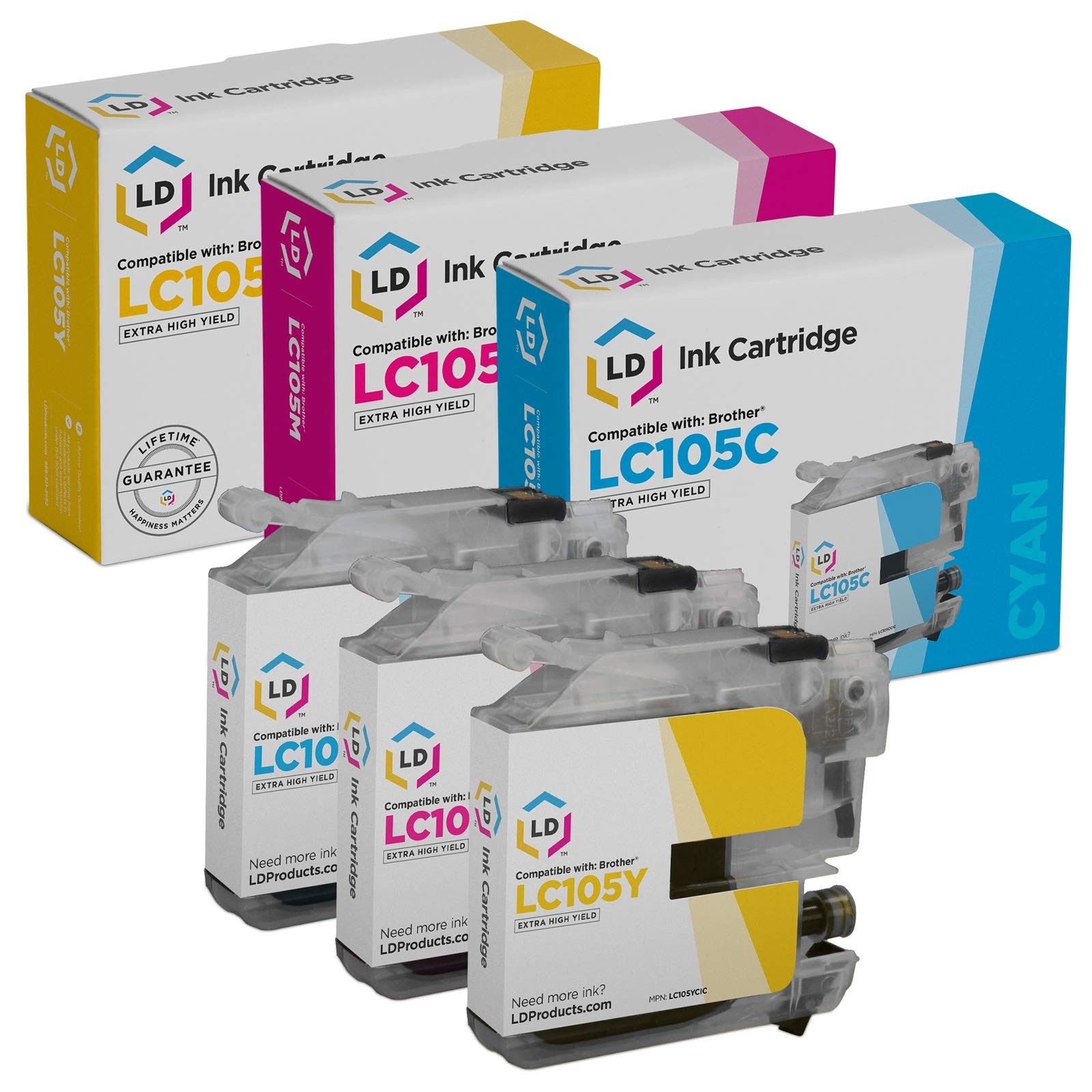 LD  3 Pack LC105 for Brother LC105C LC105M LC105Y MFC-J4310DW MFC-J4410DW J4510