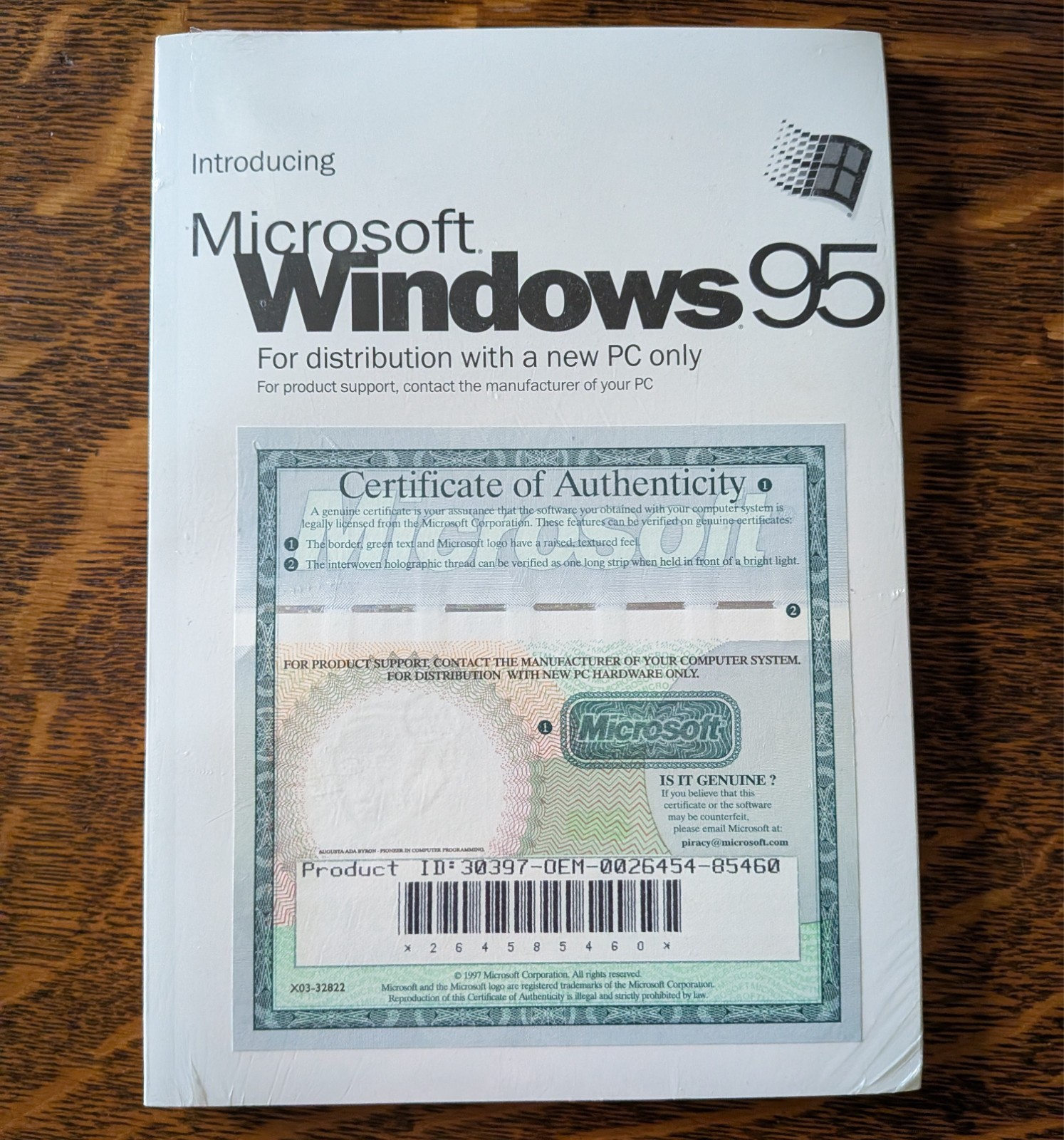 Windows 95 OEM new sealed CD manual installer and COA certification registration