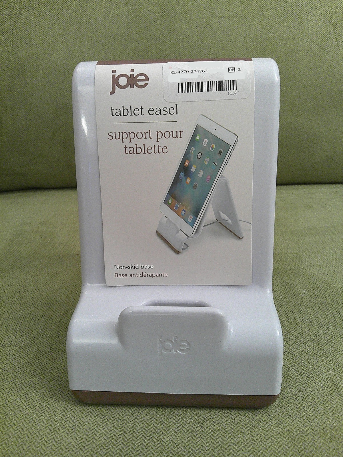 Joie Tablet Easel Stand, White with Brown Phone or Tablet Holder for Desk, Table