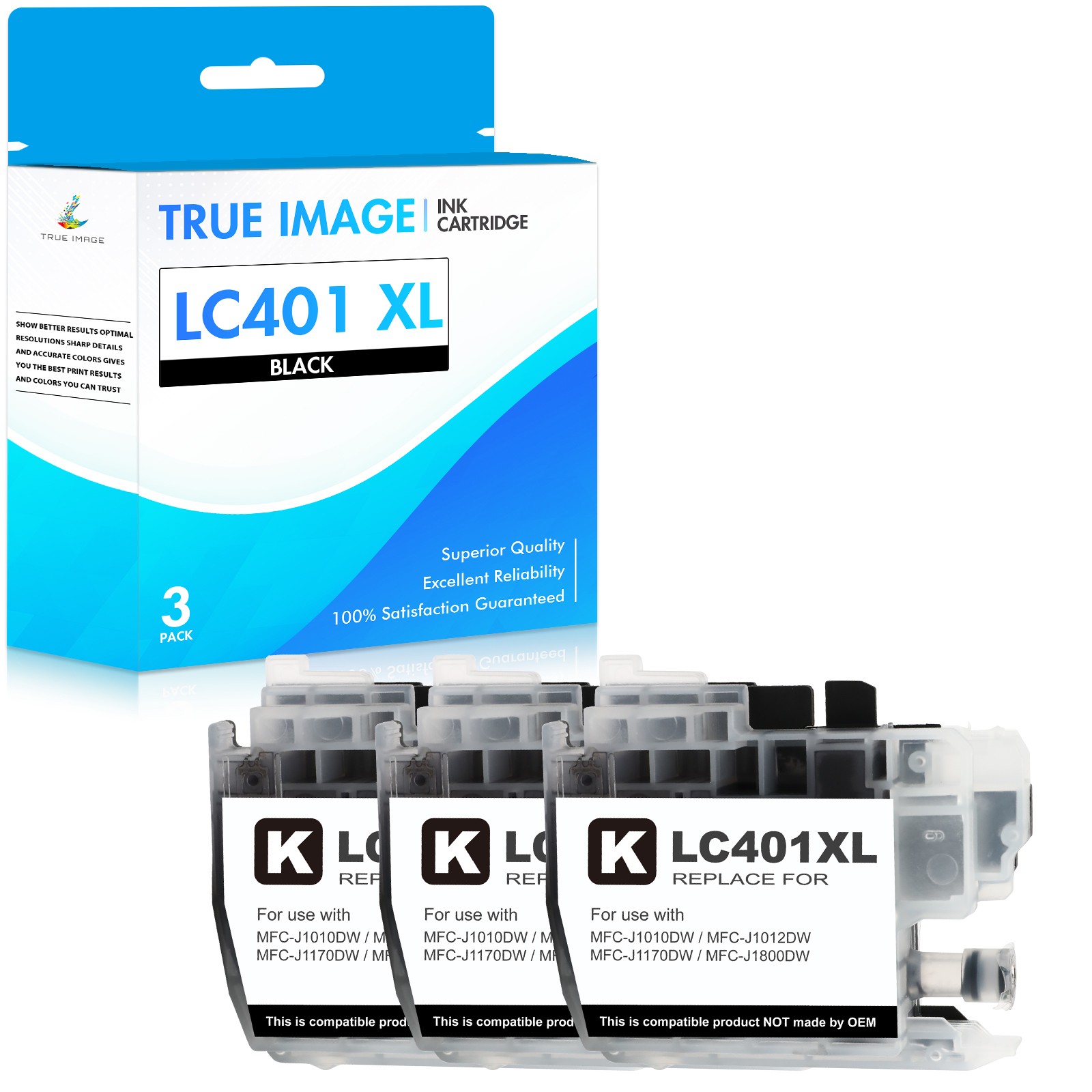 3PK Black Ink compatible with Brother LC401 MFC-J1010DW MFC-J1012DW MFC-J1170DW