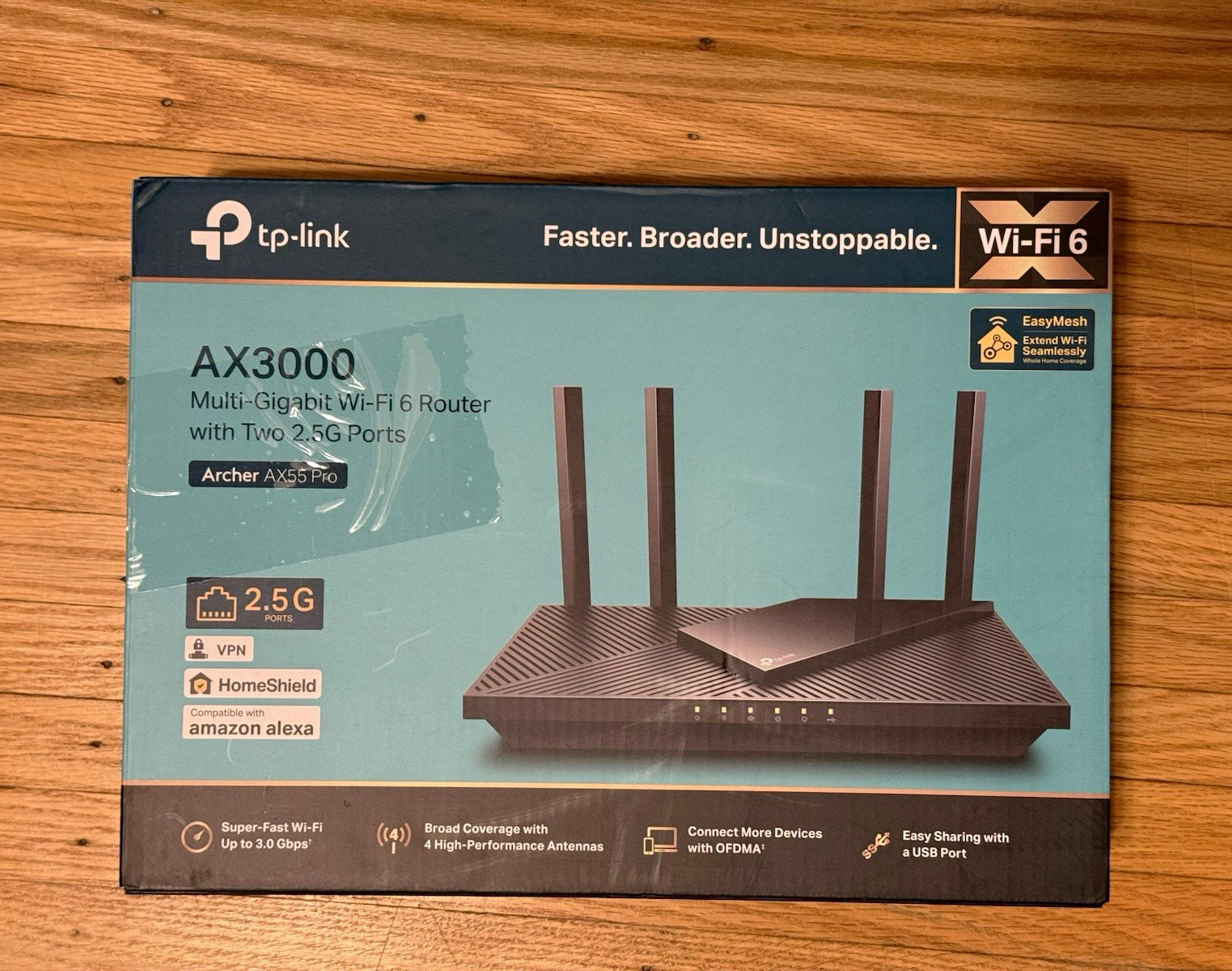 TP-LINK Archer AX55 Pro AX3000 Wi-Fi 6 Router 2.5G LAN 2 Ports Black