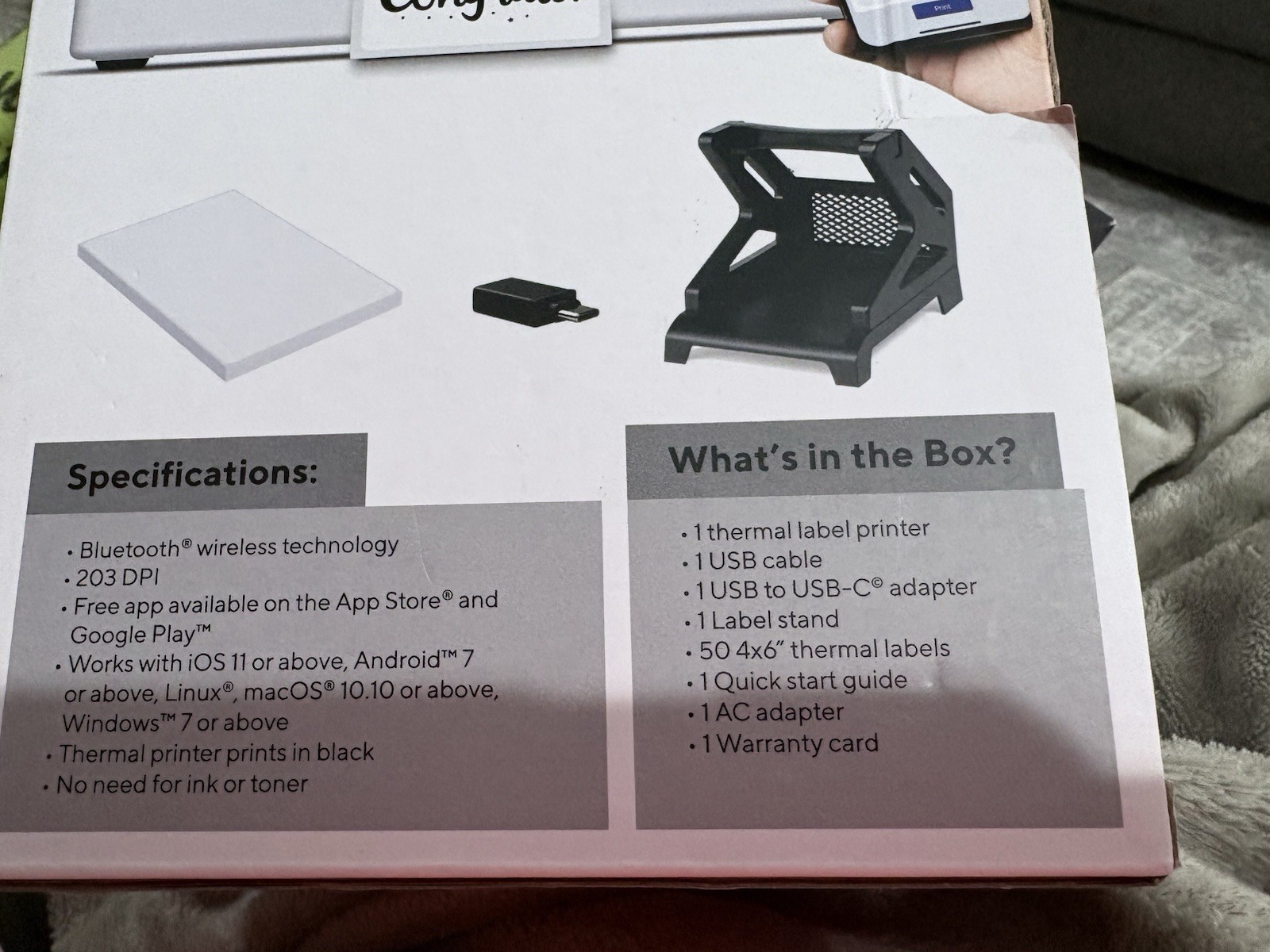 Core Innovations Bluetooth Thermal 4x6 Shipping Label Printer White New Open Box